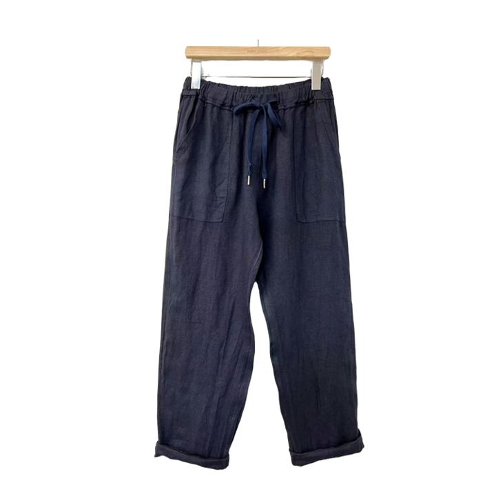 1SO0403-226 [SUNNY STUDIO] Linen Trousers Casual Style Marine #372651 (EU)