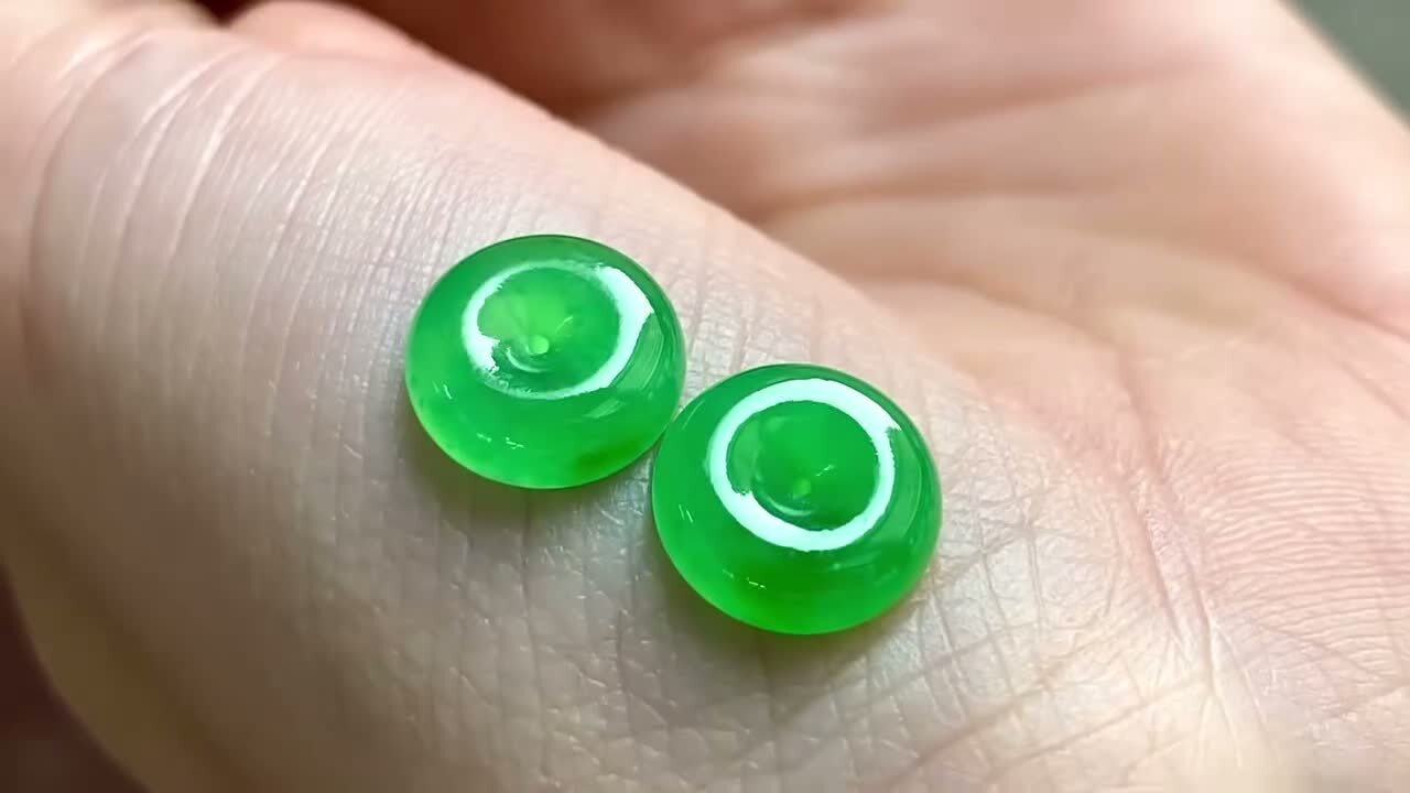 翡翠正陽綠平安扣一對 (10mm直徑),天然翡翠A玉, 緬甸玉, Jade, Jadeite