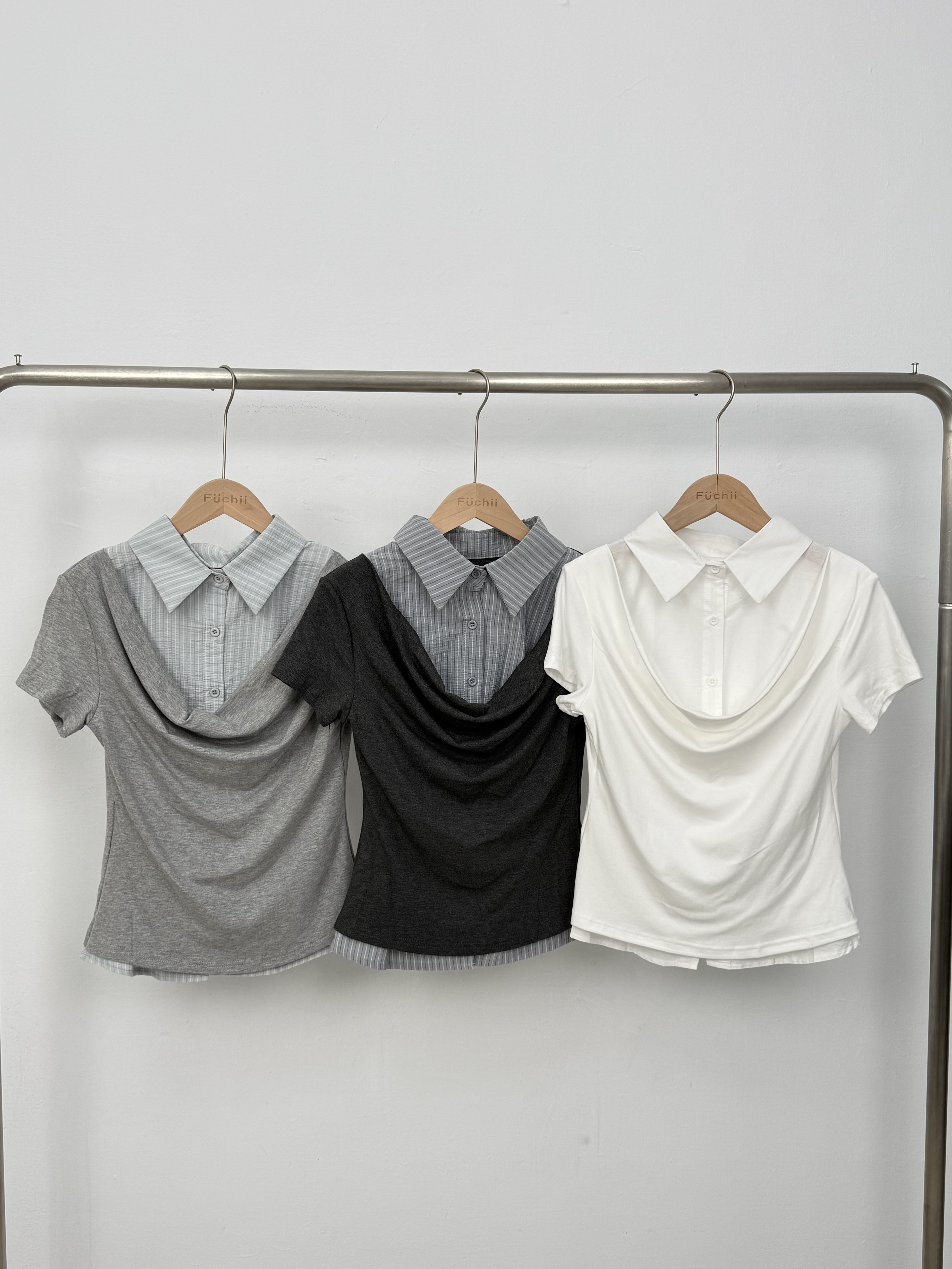 B45假兩件襯衫盪領排扣上衣