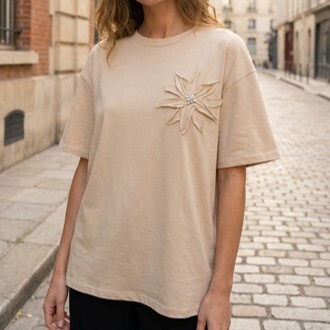 1SO0403-007 [SUNNY STUDIO] Flower T‑shirt Beige #11946 (EU)