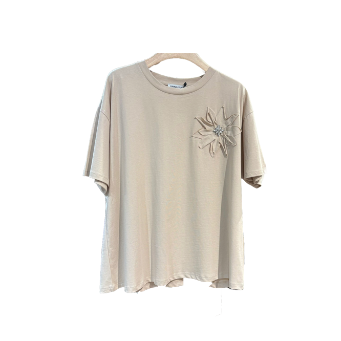 1SO0403-007 [SUNNY STUDIO] Flower T‑shirt Beige #11946 (EU)