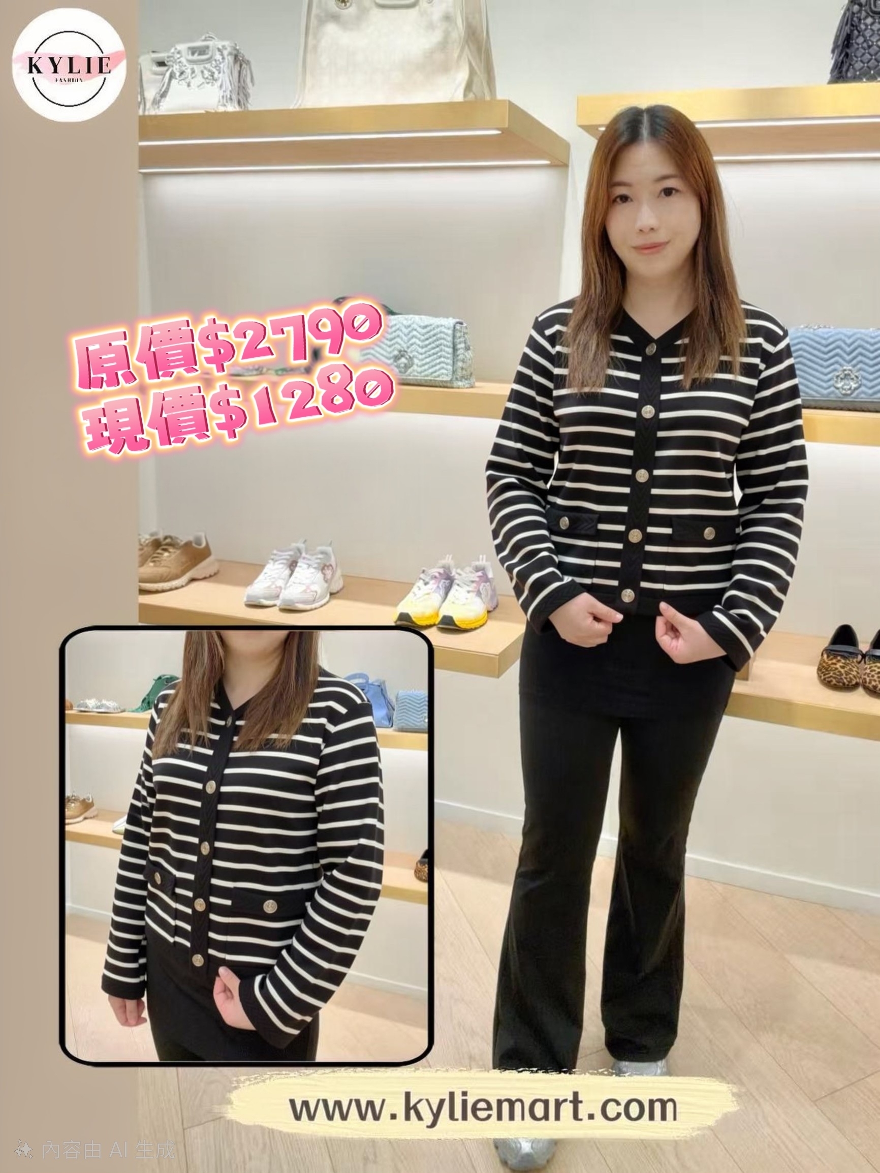 Maje 黑白橫間鈕扣針織長袖外套 #MFPCA00521