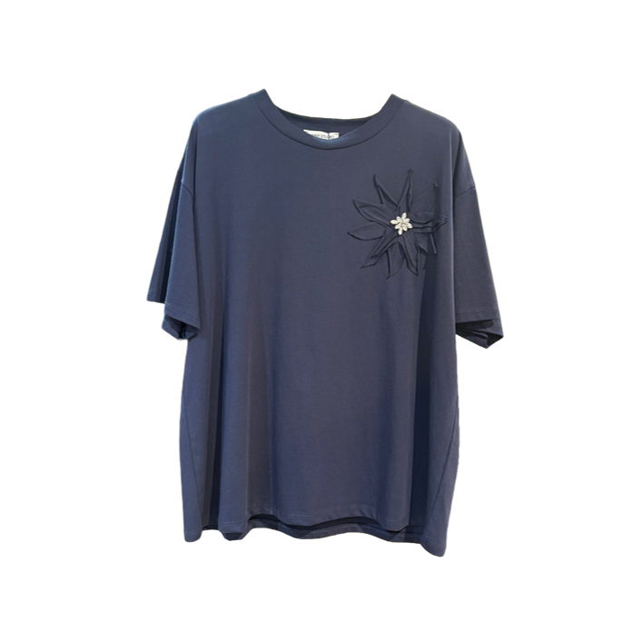 1SO0403-008 [SUNNY STUDIO] Flower T‑shirt Marine #11946 (EU)