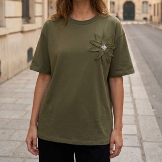 1SO0403-009 [SUNNY STUDIO] Flower T‑shirt Kaki #11946 (EU)