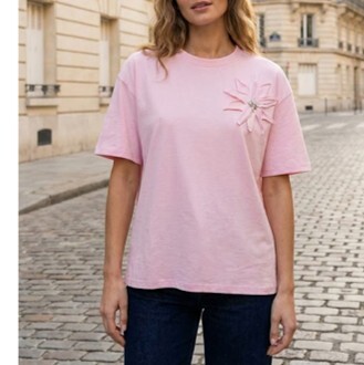 1SO0403-010 [SUNNY STUDIO] Flower T‑shirt Rose #11946 (EU)