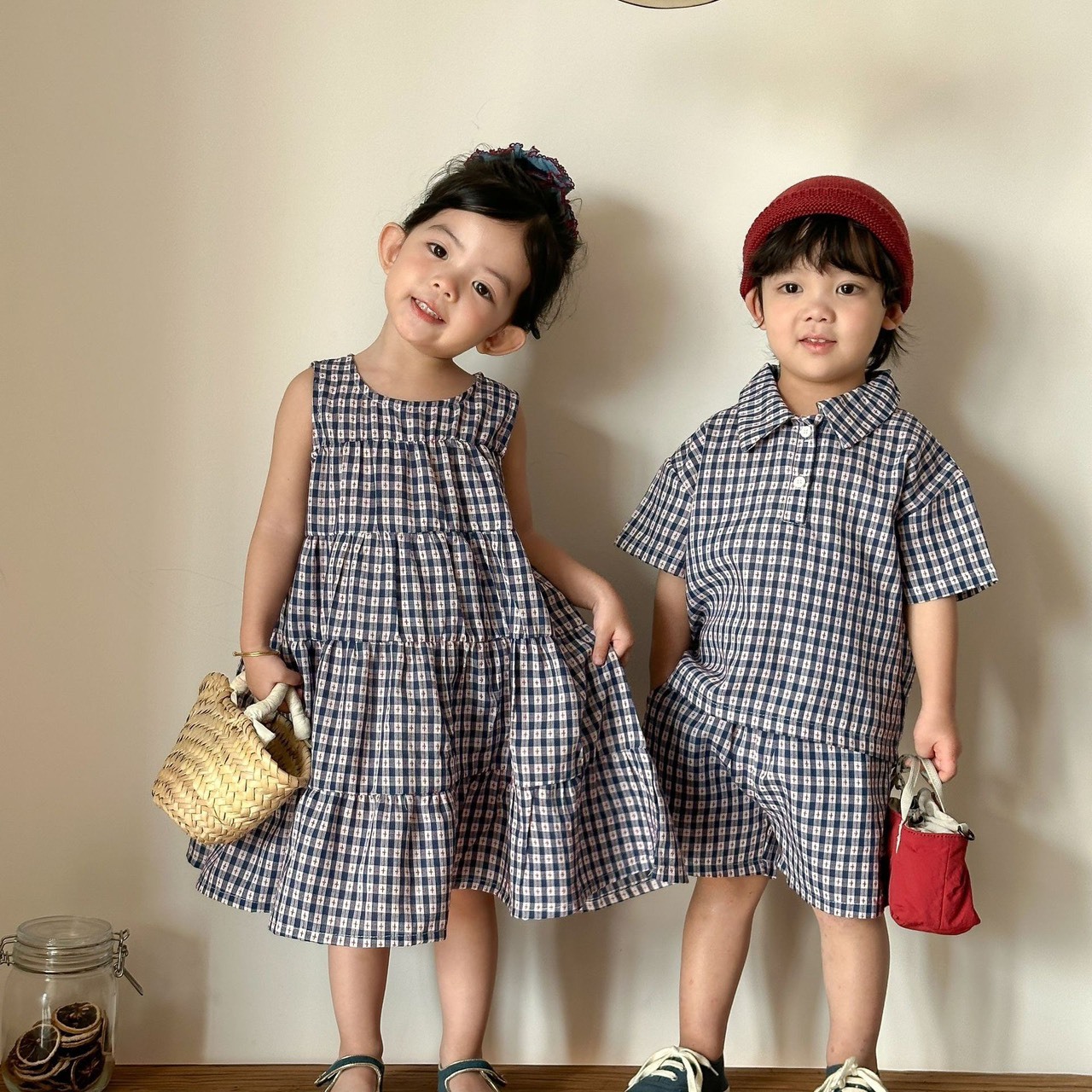 格紋襯衫無袖洋裝