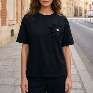 1SO0403-011 [SUNNY STUDIO] Flower T‑shirt Black #11946 (EU)