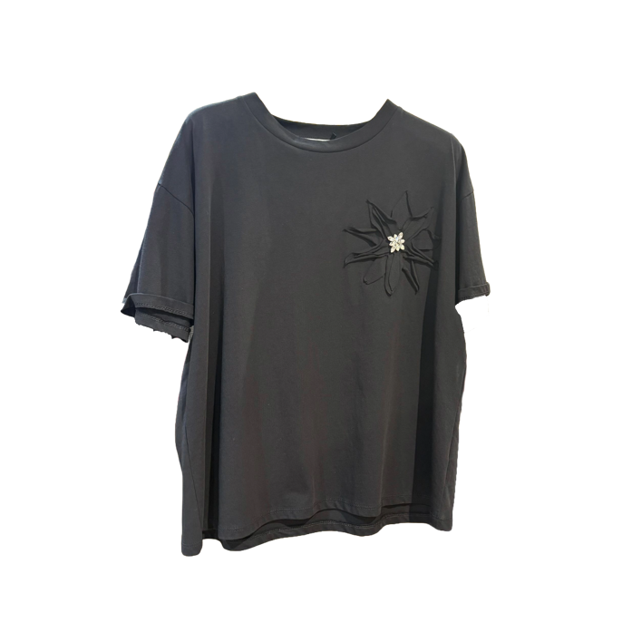 1SO0403-011 [SUNNY STUDIO] Flower T‑shirt Black #11946 (EU)