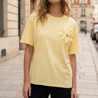 1SO0403-012 [SUNNY STUDIO] Flower T‑shirt Jaune #11946 (EU)
