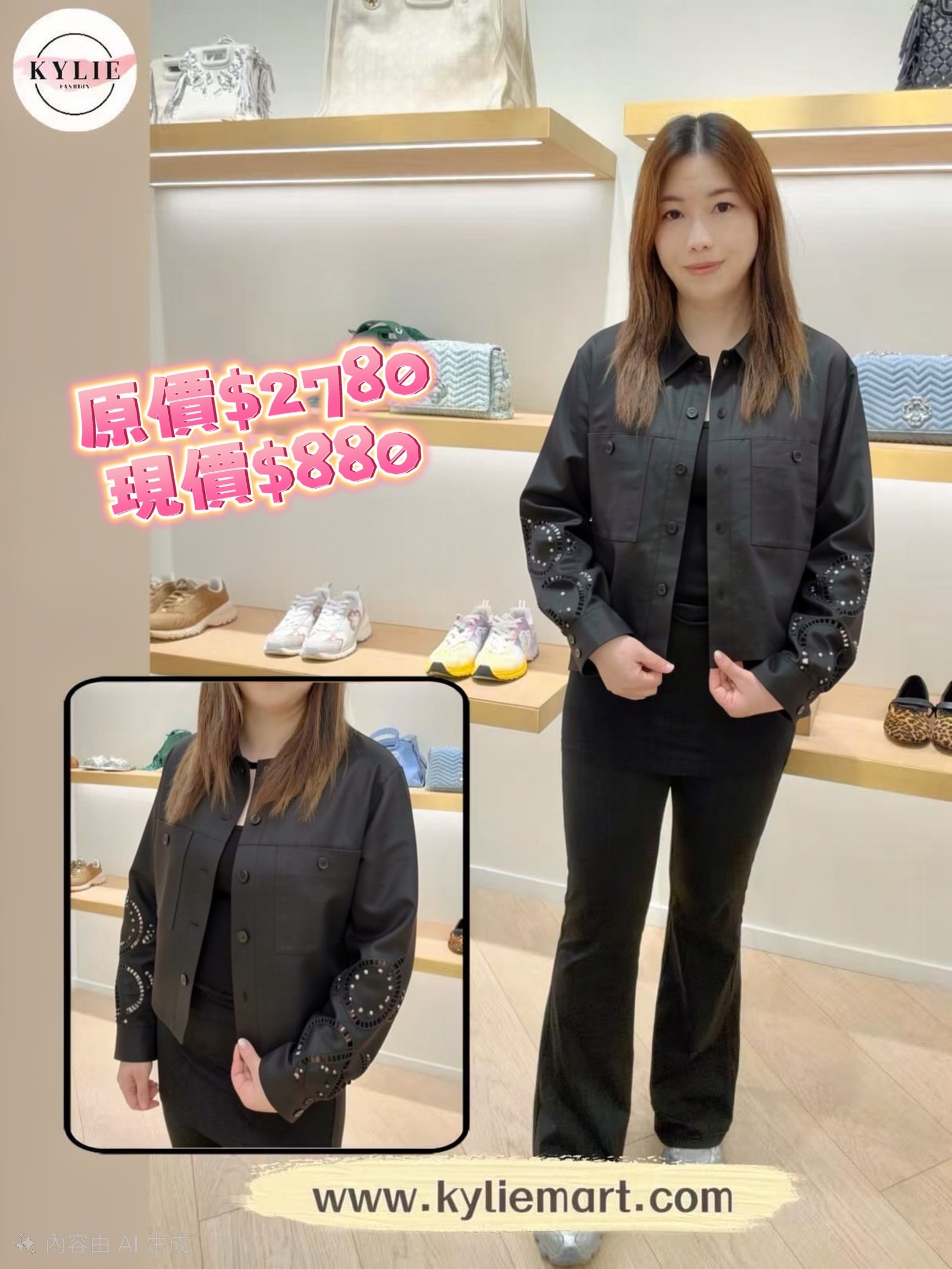 Maje 黑色袖有圓型圖案長袖襯衫 #MFPLM00510