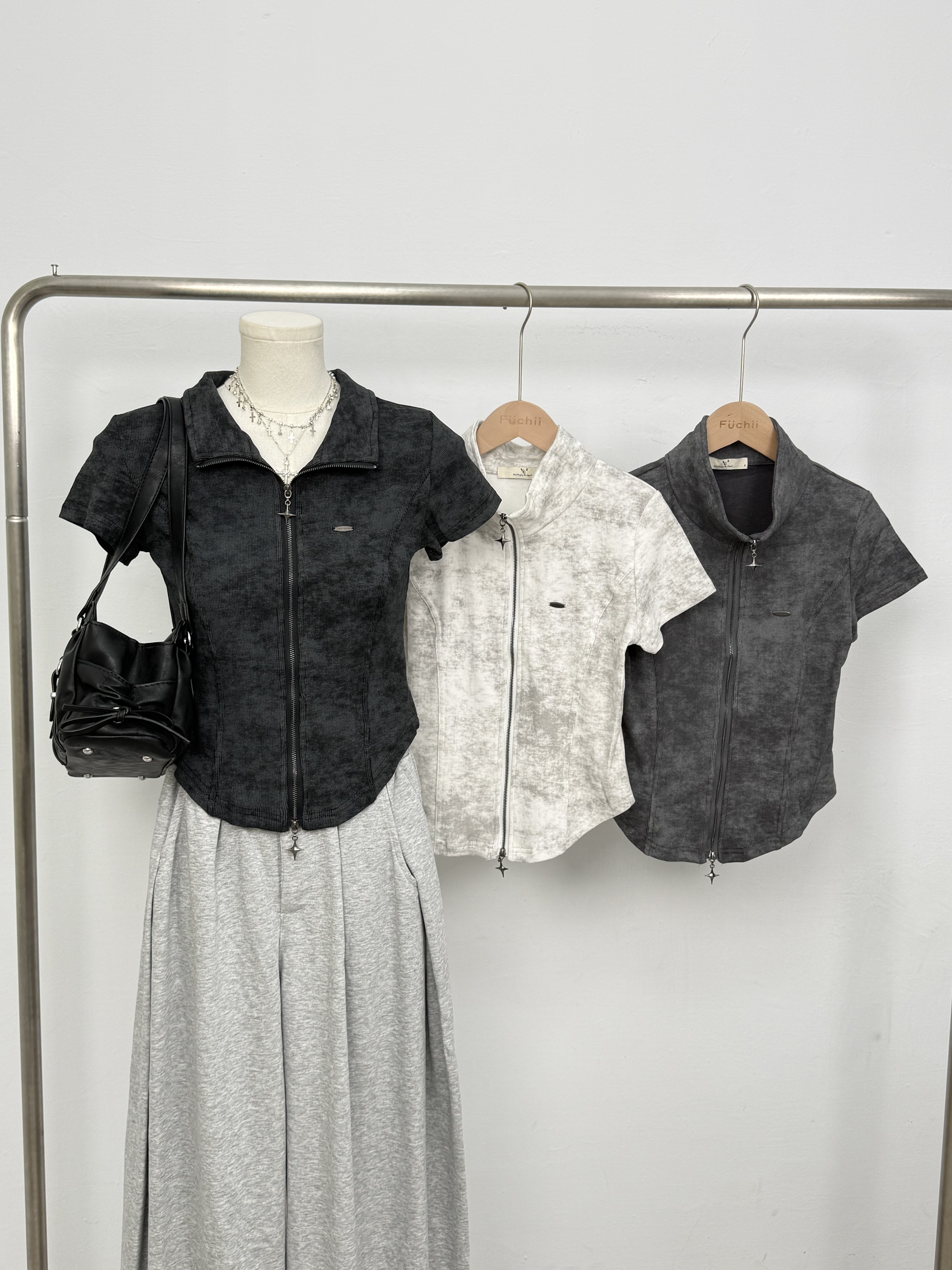 B13水墨暈染翻領拉鏈上衣