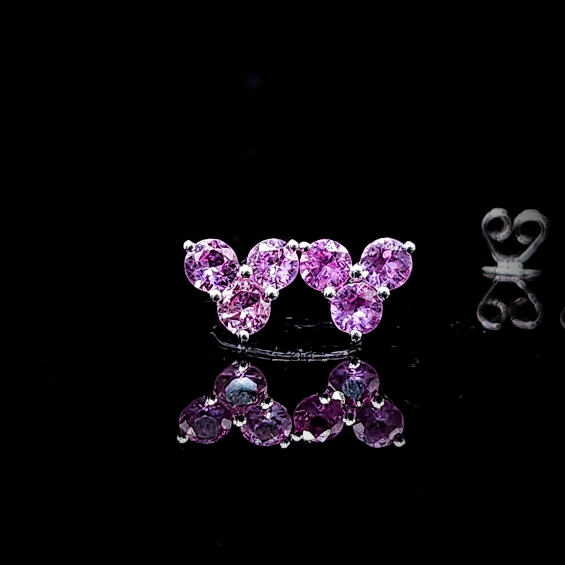 全新18K白金74份粉紅藍寶石耳環