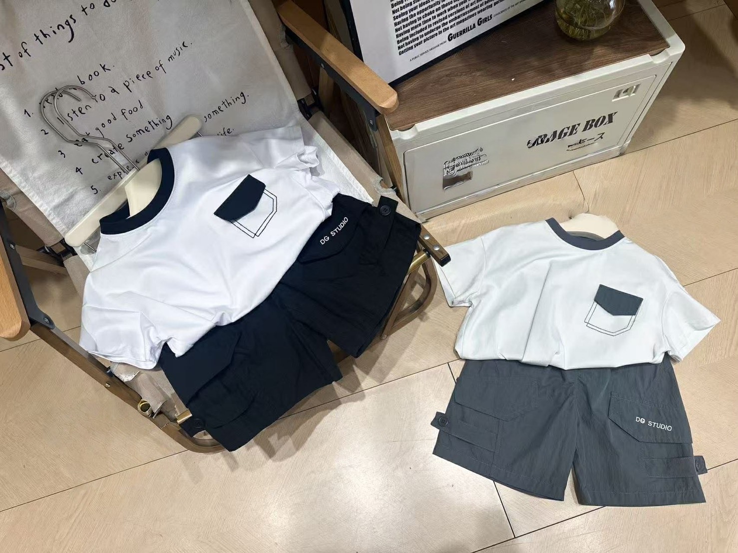 帥氣撞色口袋套裝