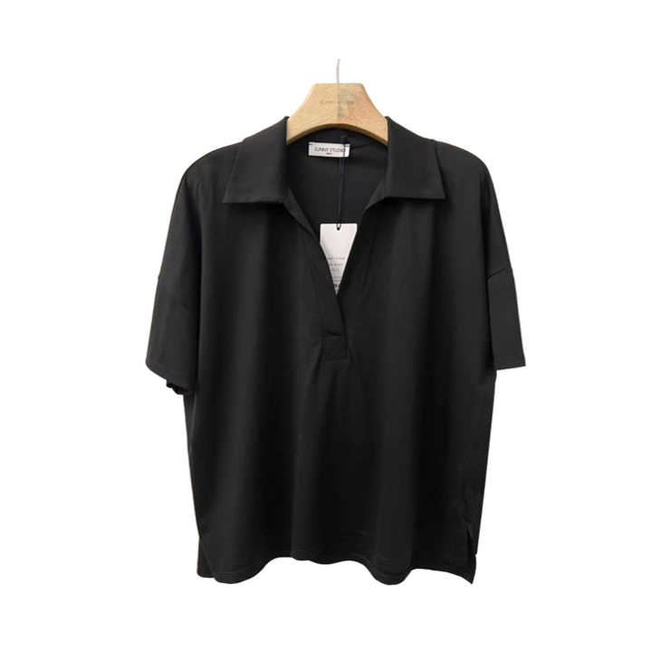1SO0403-016 [SUNNY STUDIO] Short-Sleeved Polo Collar T-Shirt Black #11134 (EU)