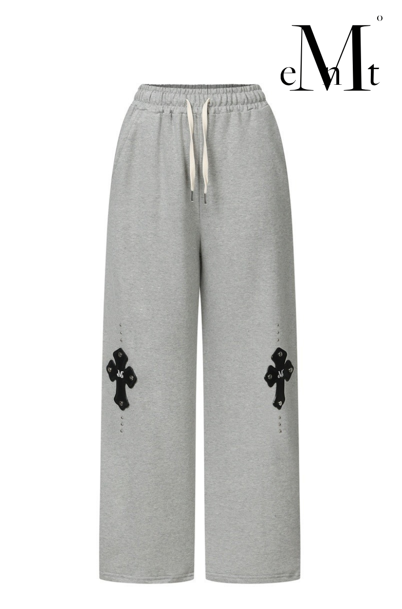 【 4/19收單 】MUCENT 十字皮革拼貼運動棉褲 韓國