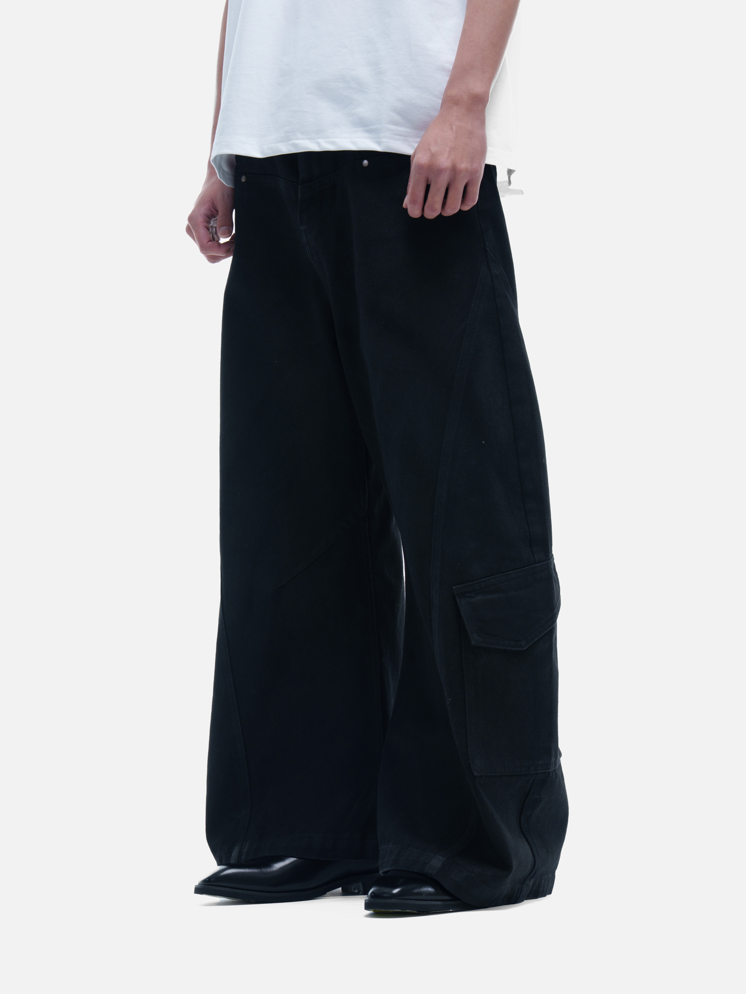 Good Value 韓系 亮面 方頭 中筒 皮靴 皮鞋