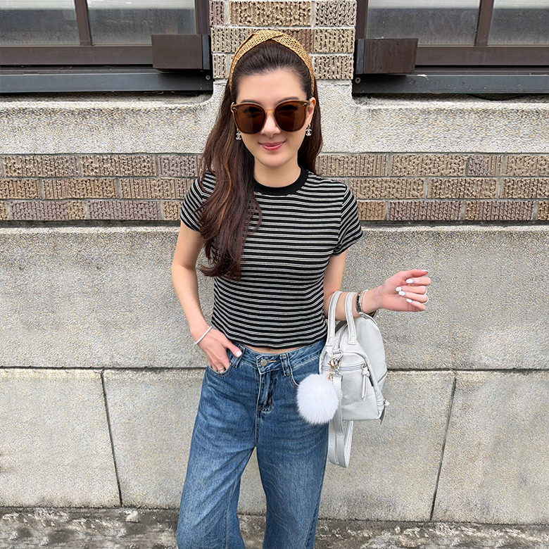 圓領條紋短袖上衣