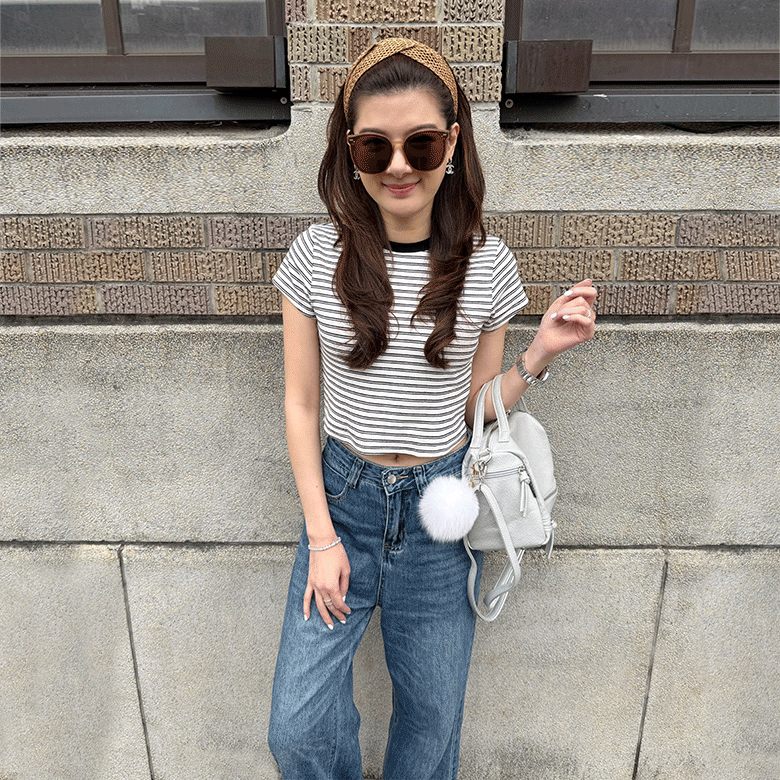 圓領條紋短袖上衣