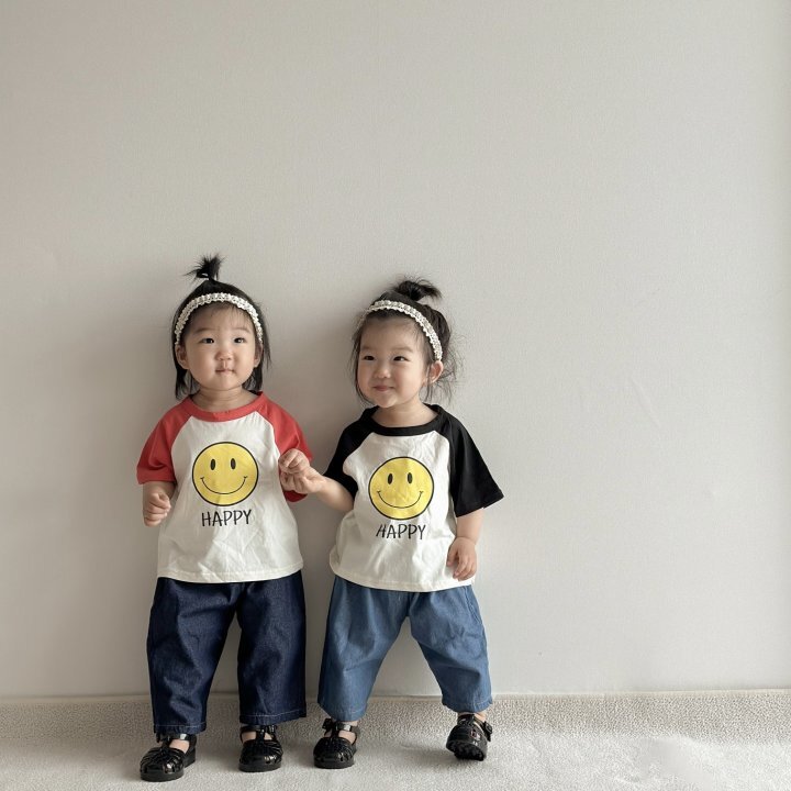 正韓夏MORAN 嫩嬰小童兩色大笑臉拼袖上衣