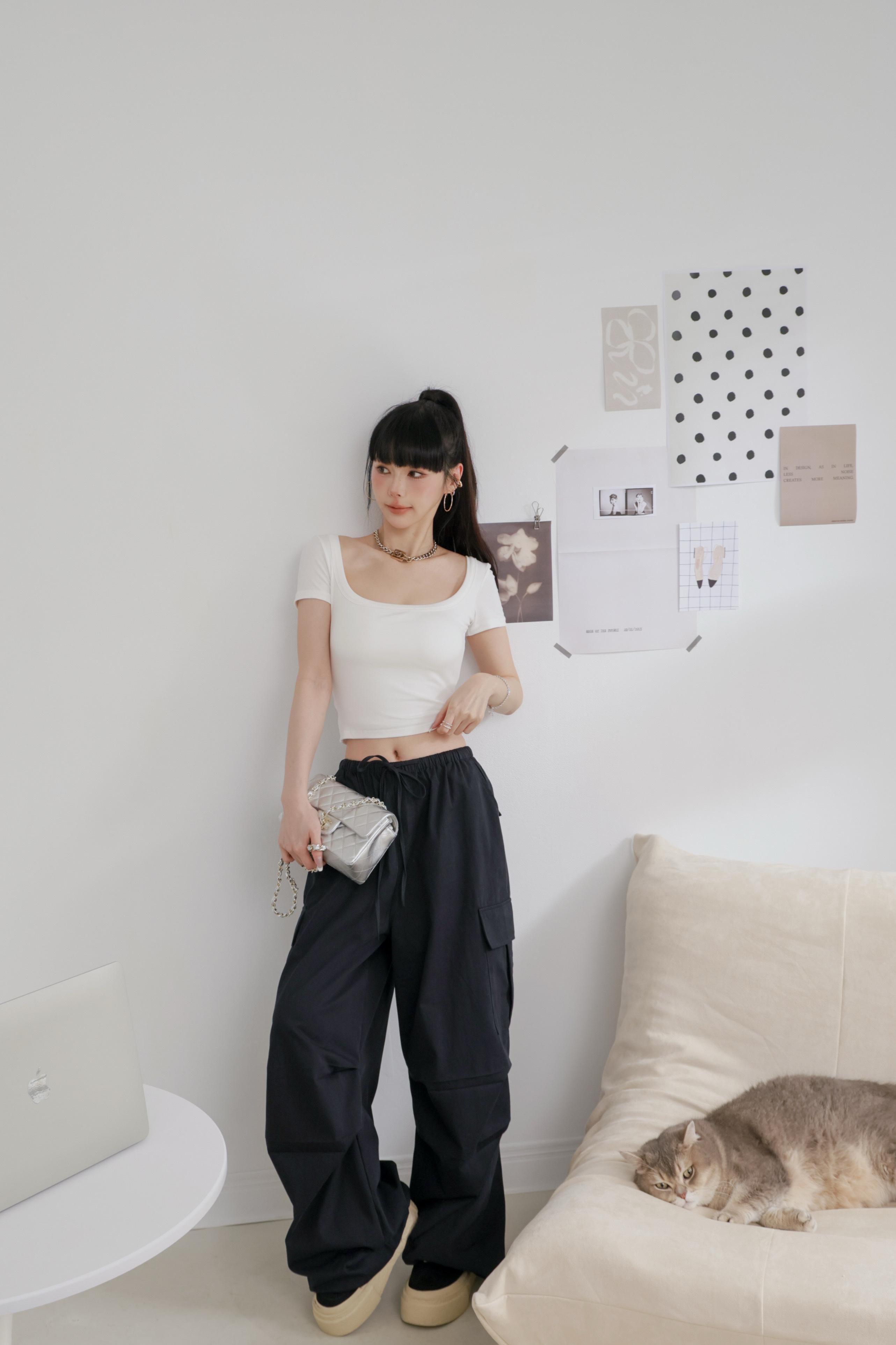 下擺縮口工裝寬褲 P14