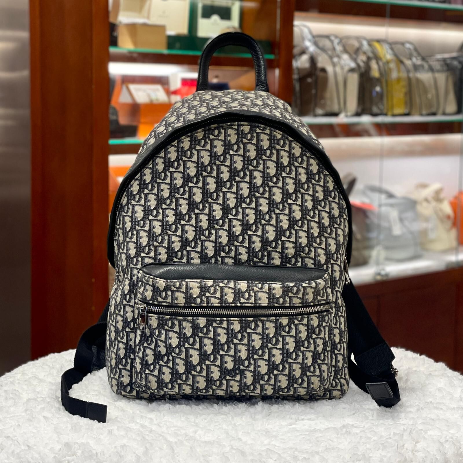 95%NEW二手DIOR BACKPACK, 1VOBA088YKY_H28E, OBLIQUE緹花, 迪奧背包 RIDER藍色牛仔布 #香榭站正品