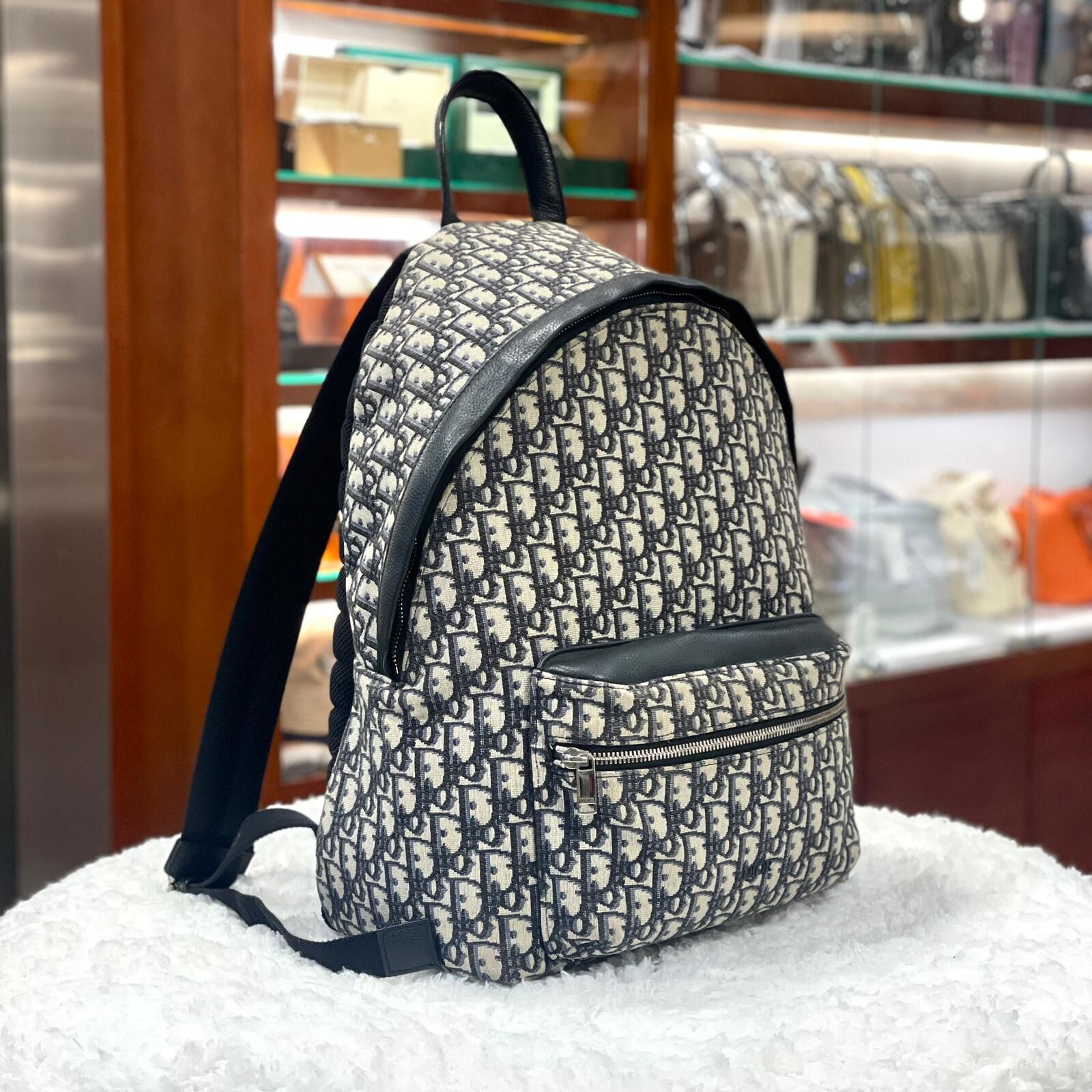 95%NEW二手DIOR BACKPACK, 1VOBA088YKY_H28E, OBLIQUE緹花, 迪奧背包 RIDER藍色牛仔布 #香榭站正品