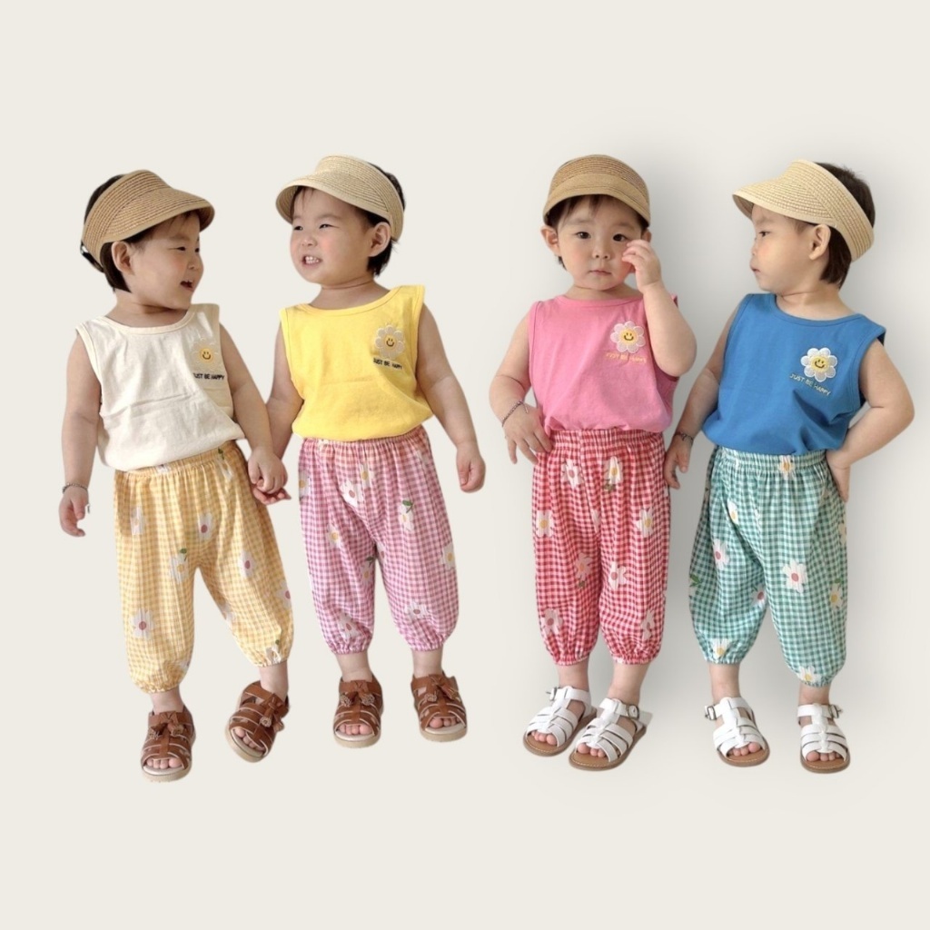 正韓夏MORAN 嫩嬰小童四色格紋花朵褲