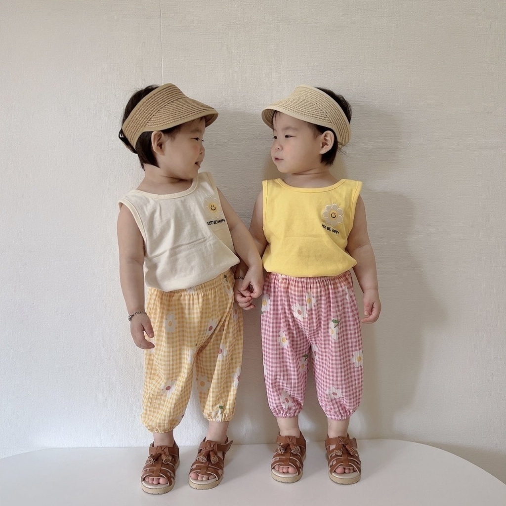 正韓夏MORAN 嫩嬰小童四色格紋花朵褲