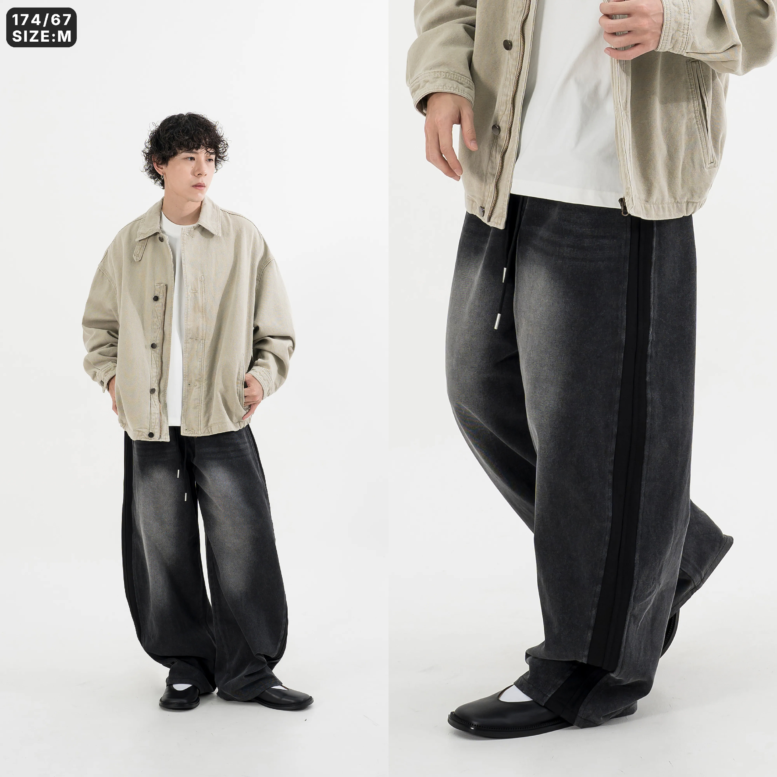 Splicing Denim Jeans 棉布拼接 牛仔長褲 [B-2591]