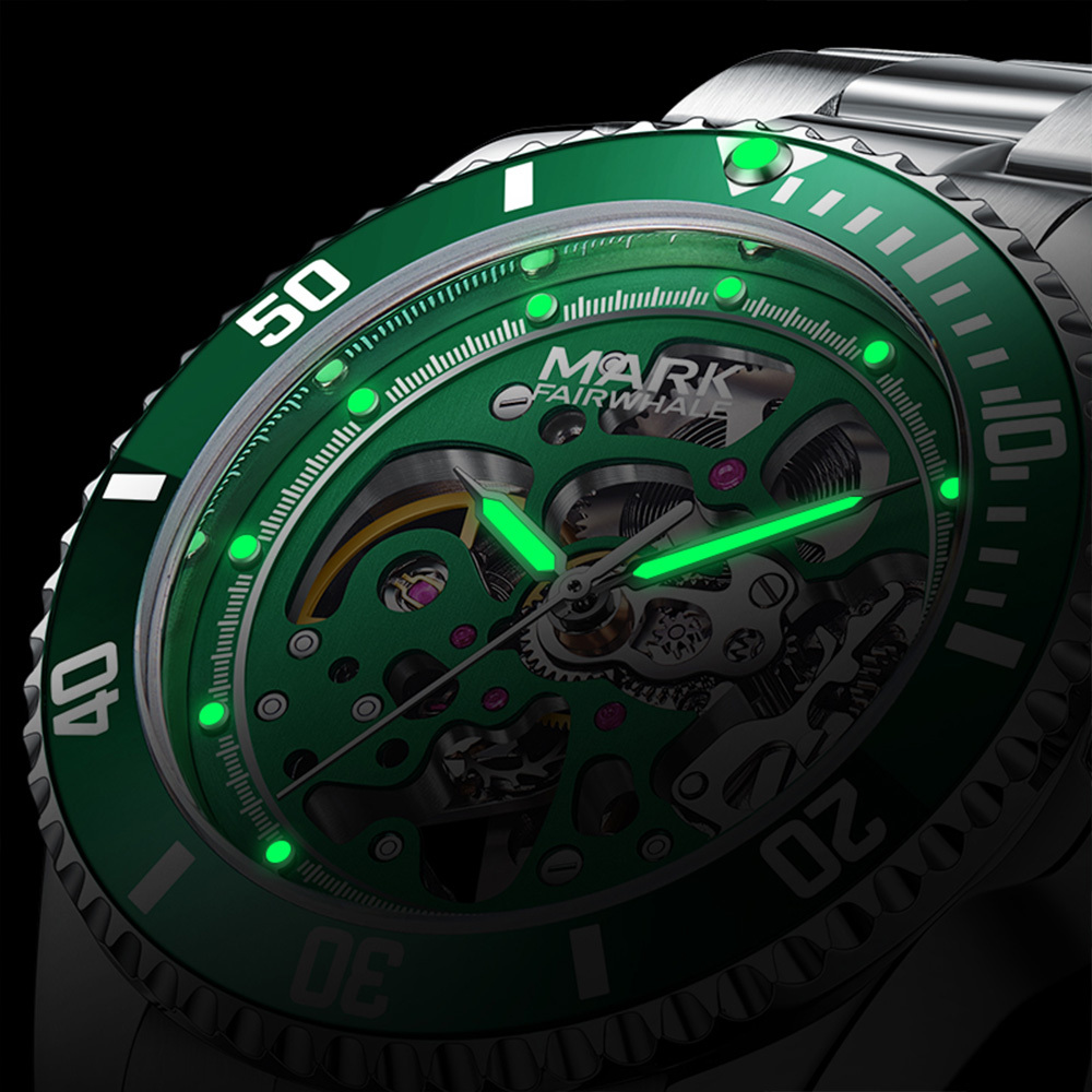 【Mark Fairwhale 馬克菲爾 】6920 水鬼 鏤空 夜光顯示 機械 手錶