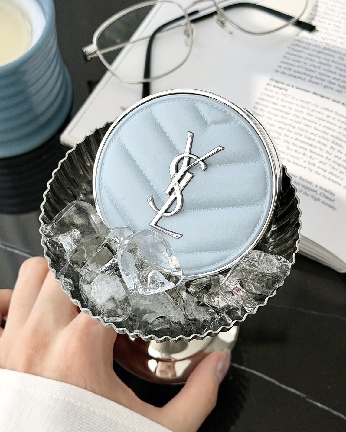 <超強補妝神器>YSL 定妝 冰氣墊 吸油 冰河藍