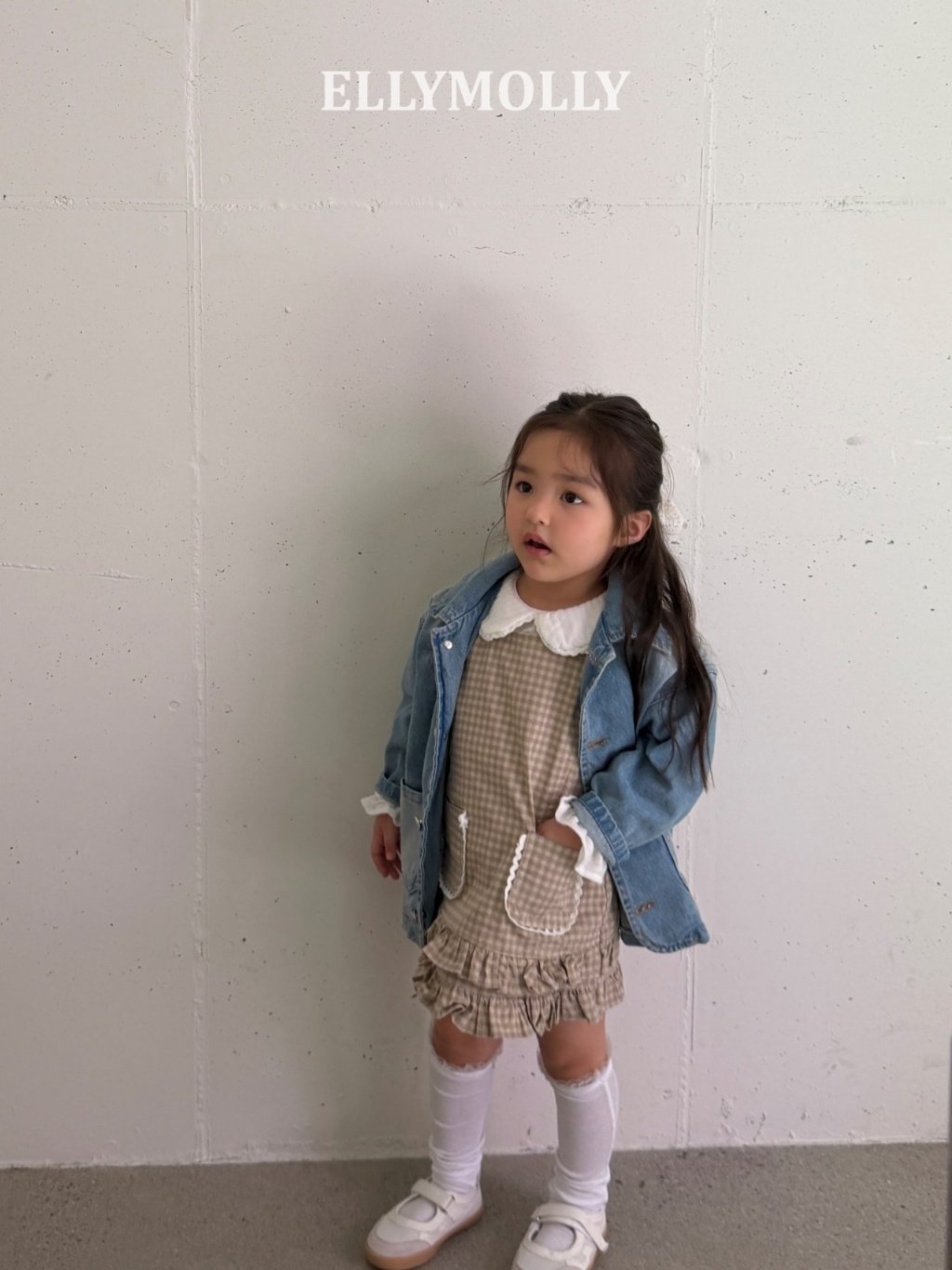 正韓夏EllyMolly  格紋點點口袋吊帶裙