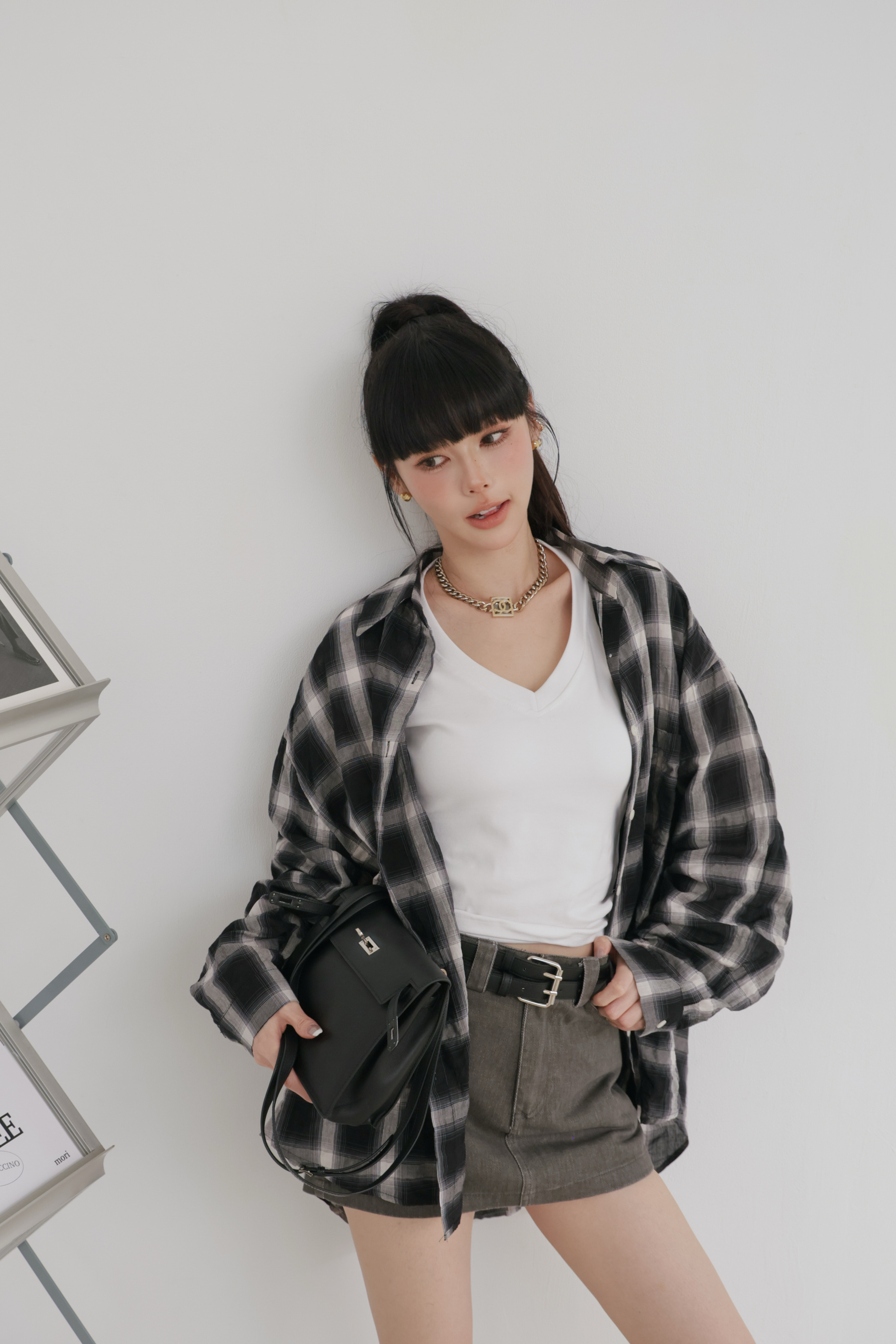 部長自留不易皺格紋襯衫 P61