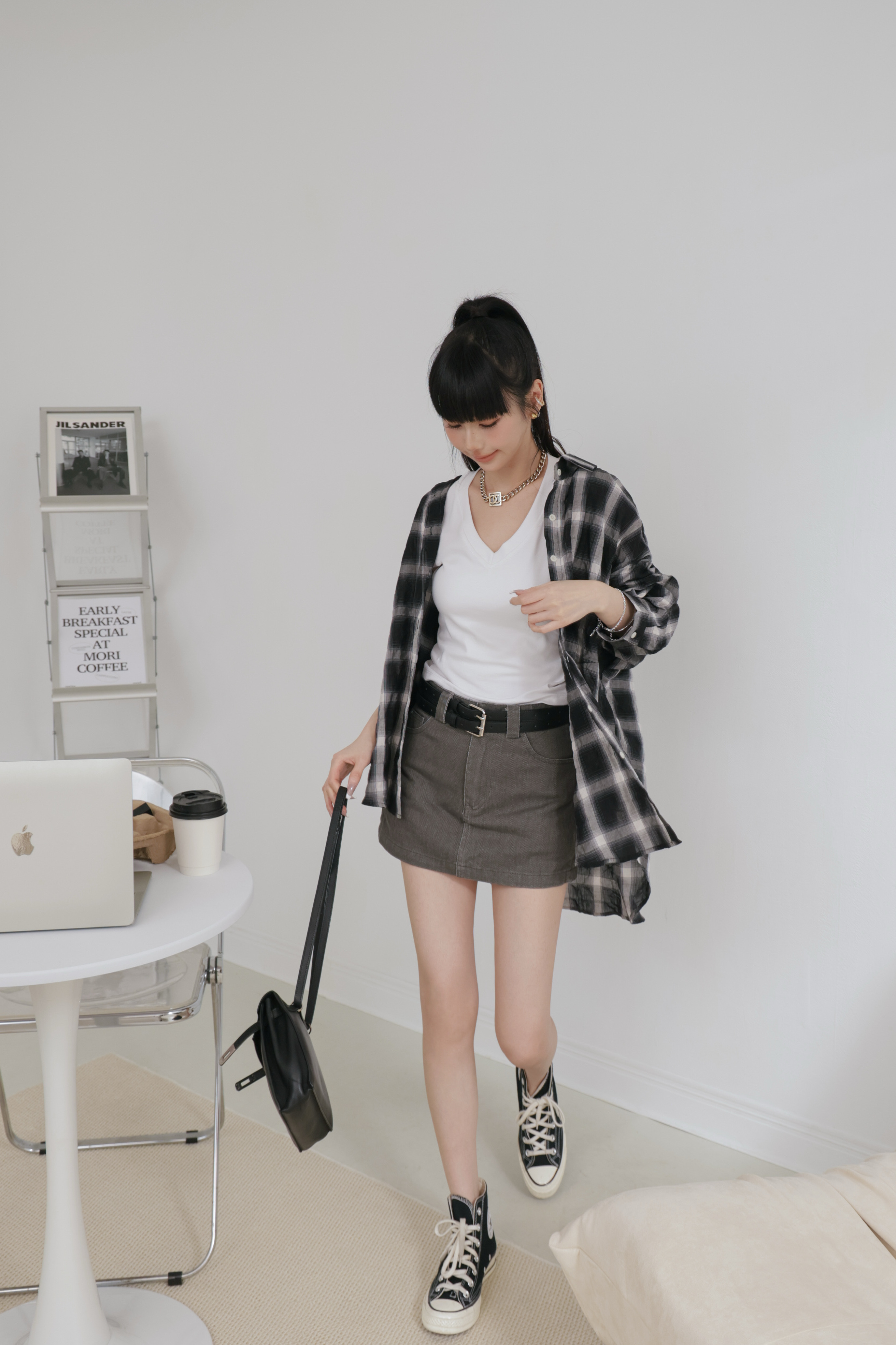 部長自留不易皺格紋襯衫 P61