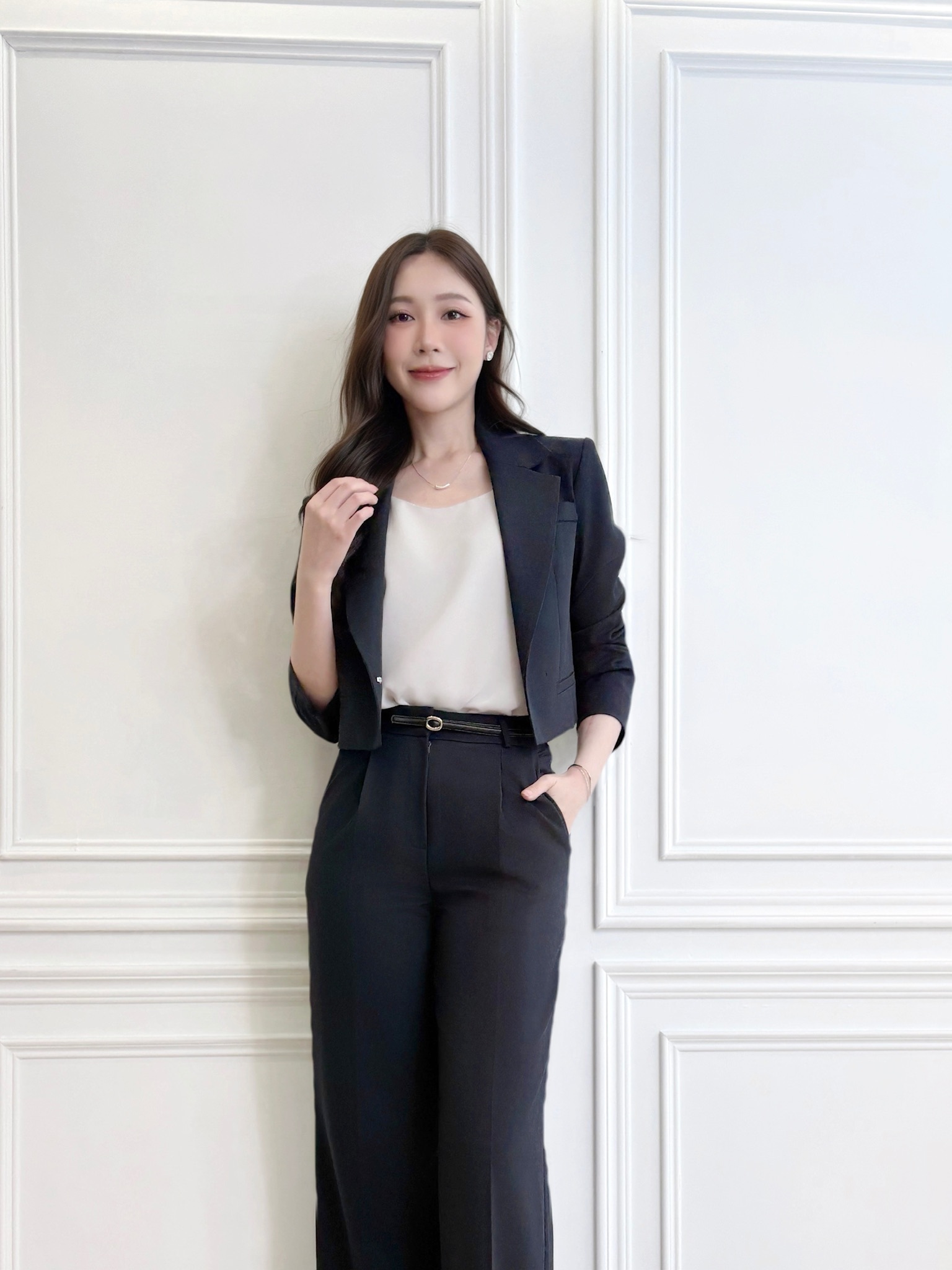 率性俐落☕️織紋短版後繫帶套裝