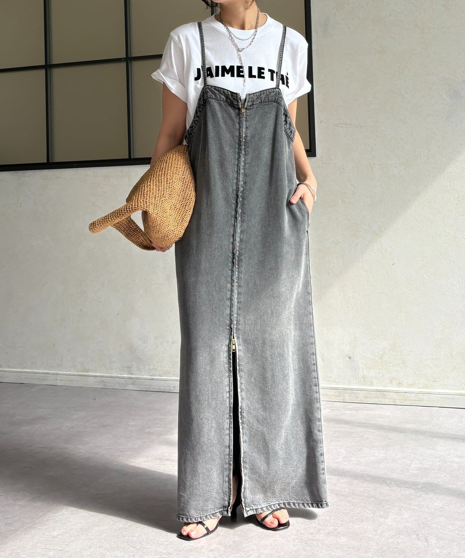 DOUDOU(ドゥドゥ)  【追加生産決定！/サイズ展開あり/細見え】リヨセルデニムジャンスカ黑灰色38（DDZ1051109A0007）