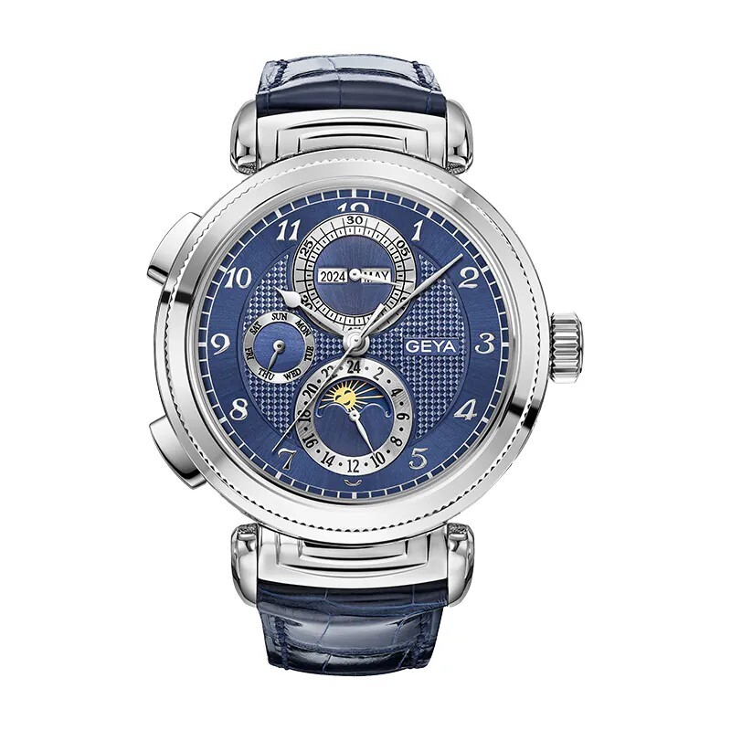 【GEYA格雅】三眼 日月星辰 動力儲存 夜光錶蓋 機械 手錶 G78173