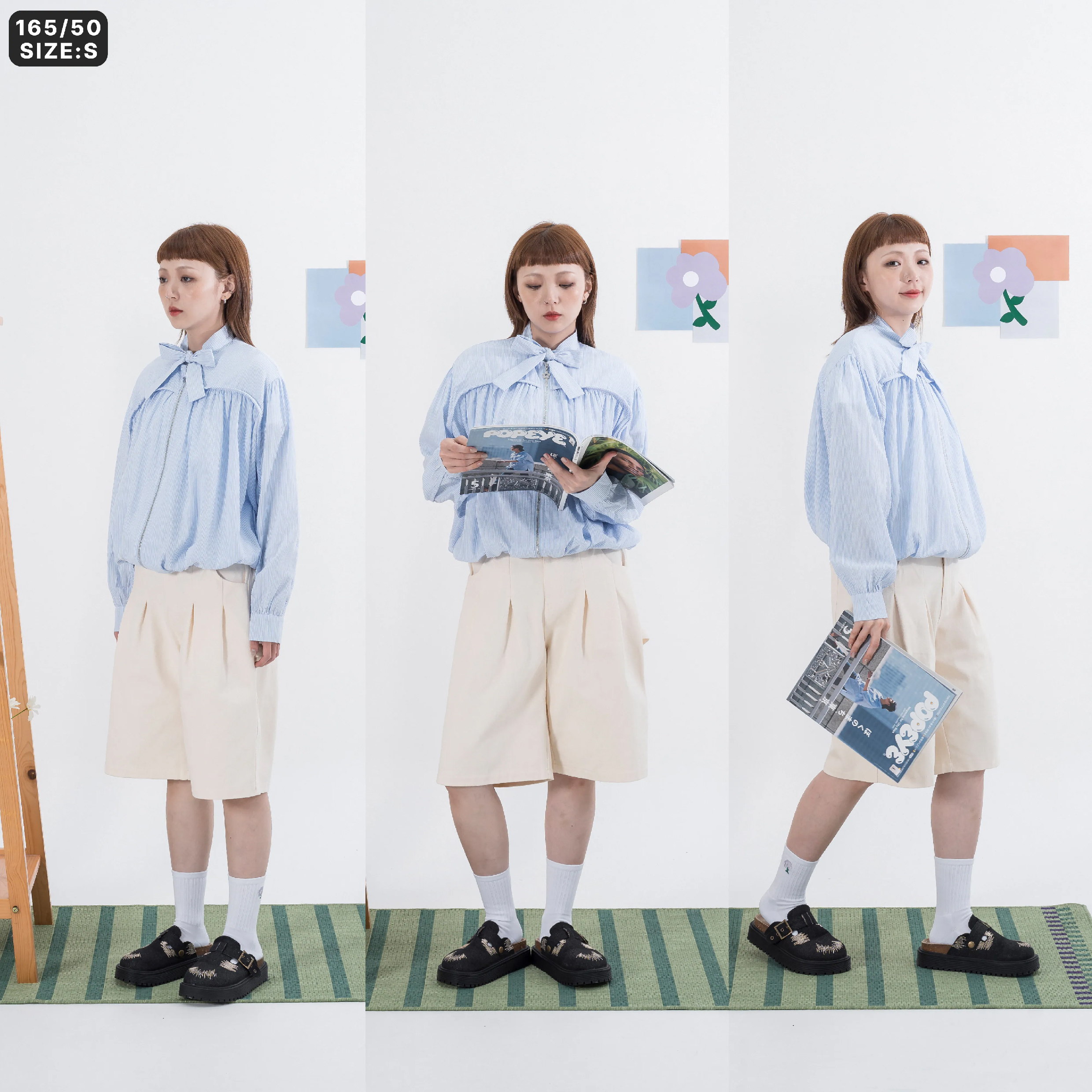 AGILITY MIAO Stripe Straps Shirts 女裝 條紋綁帶 長袖襯衫 [M-SJ8]