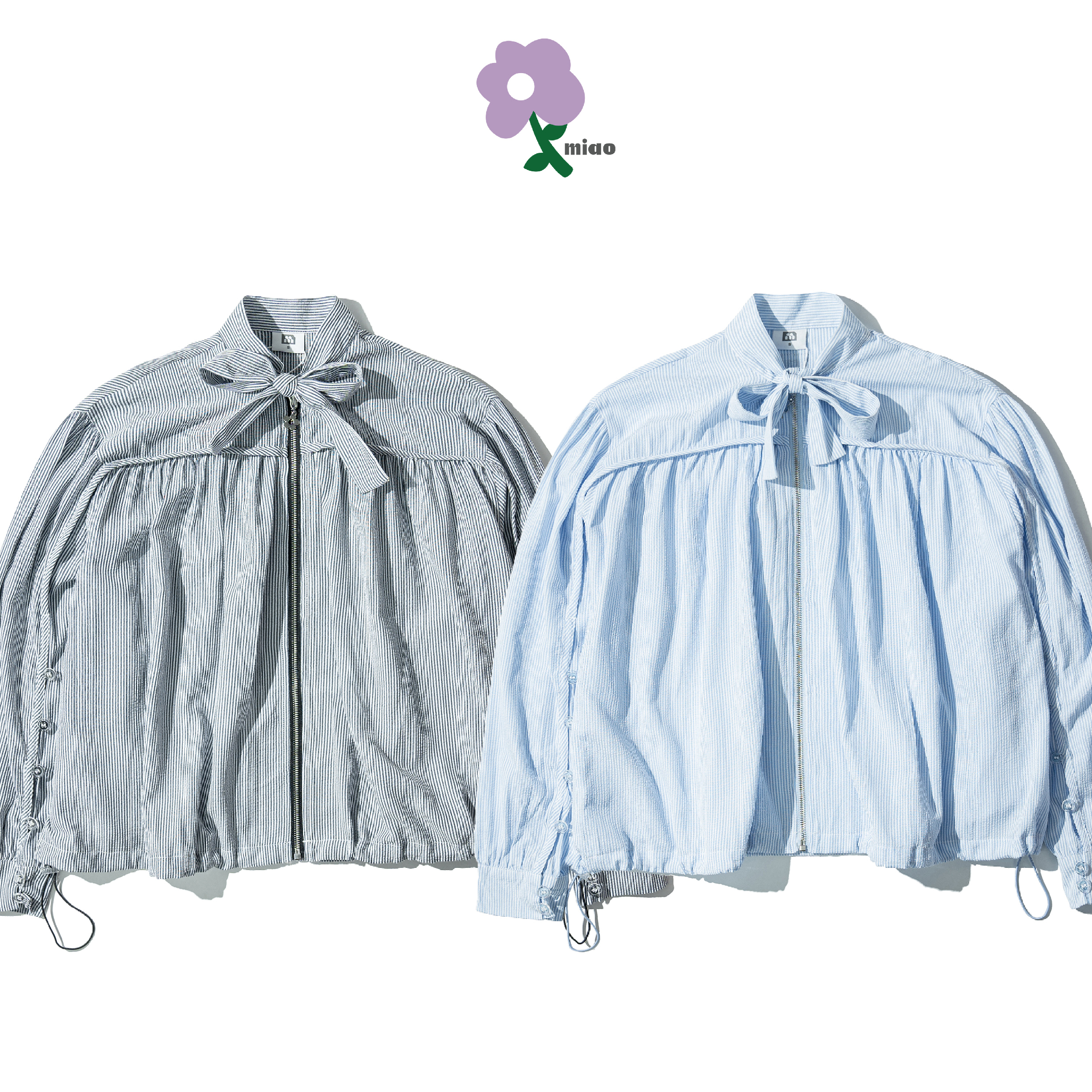 AGILITY MIAO Stripe Straps Shirts 女裝 條紋綁帶 長袖襯衫 [M-SJ8]