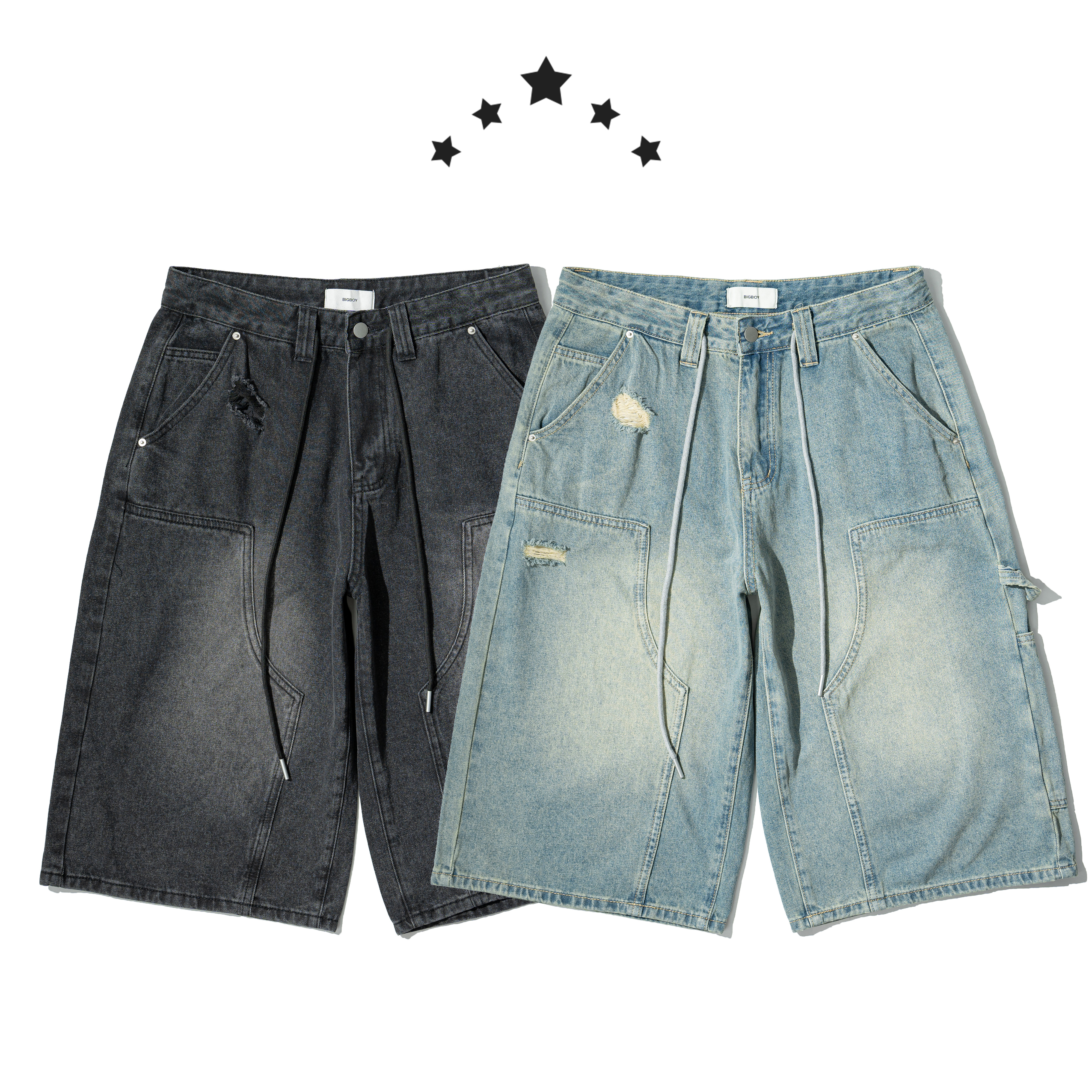 Distressed Denim Jorts 貼布 破壞 七分牛仔短褲 [B-2612]