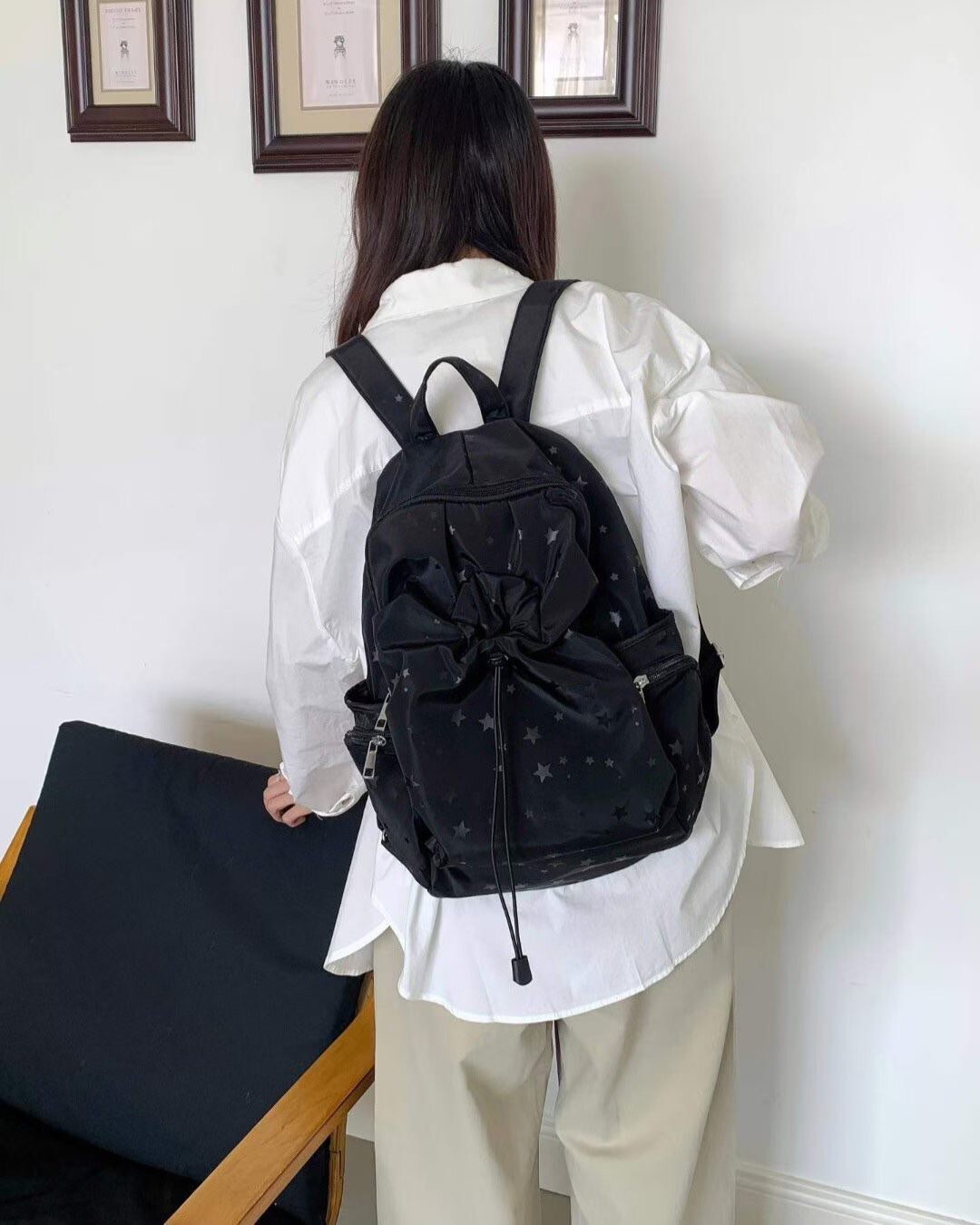 滿版大小星星圖案束帶多功能背包 / 2色