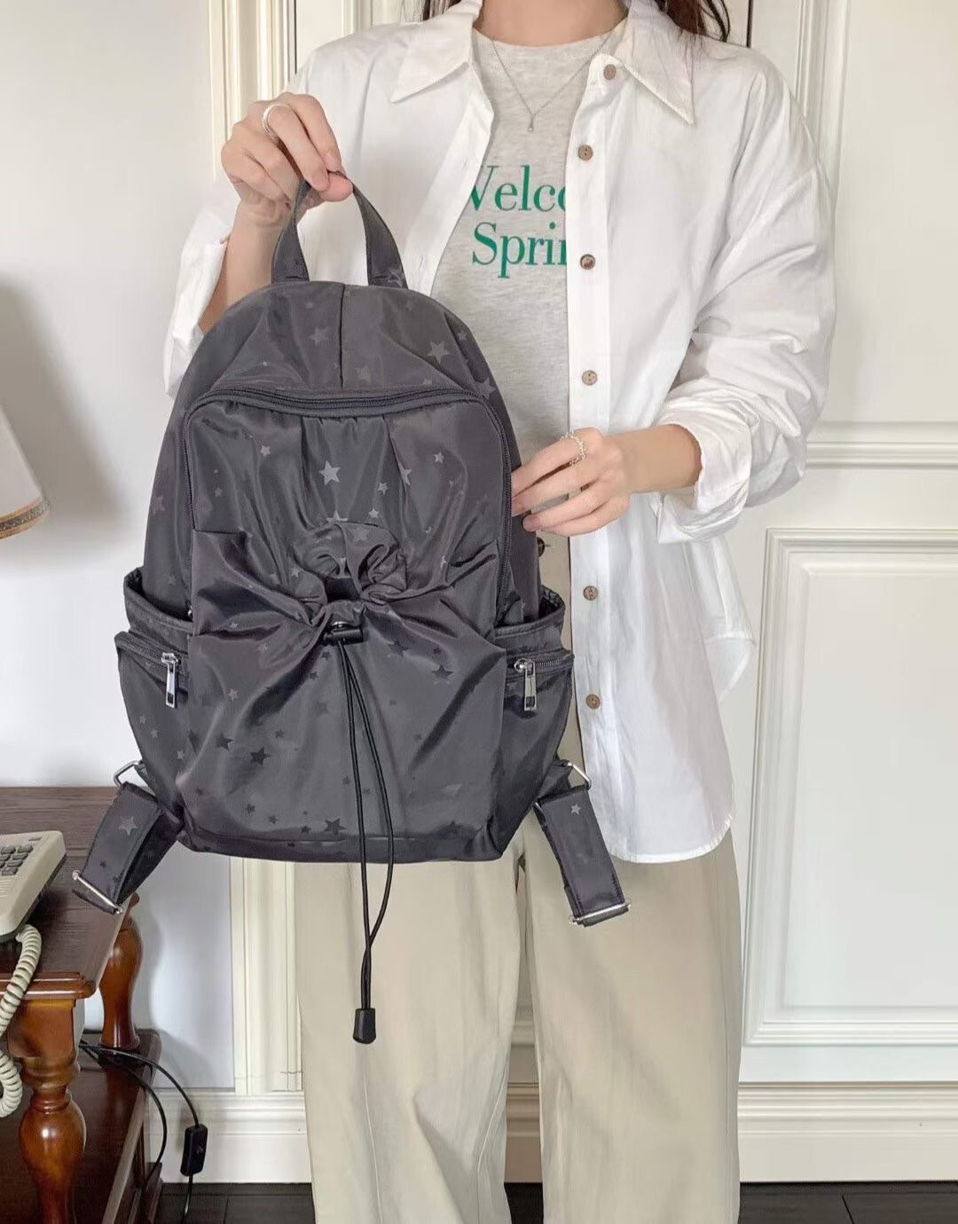 滿版大小星星圖案束帶多功能背包 / 2色