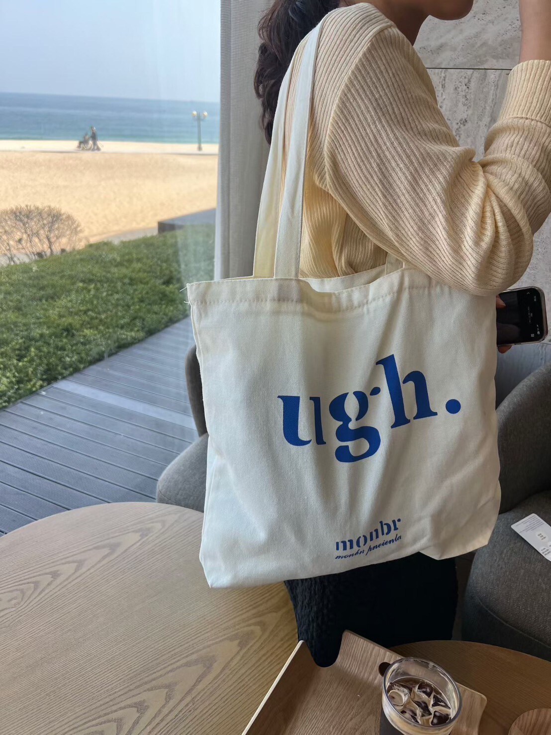 配色ugh字母肩背帆布包購物袋