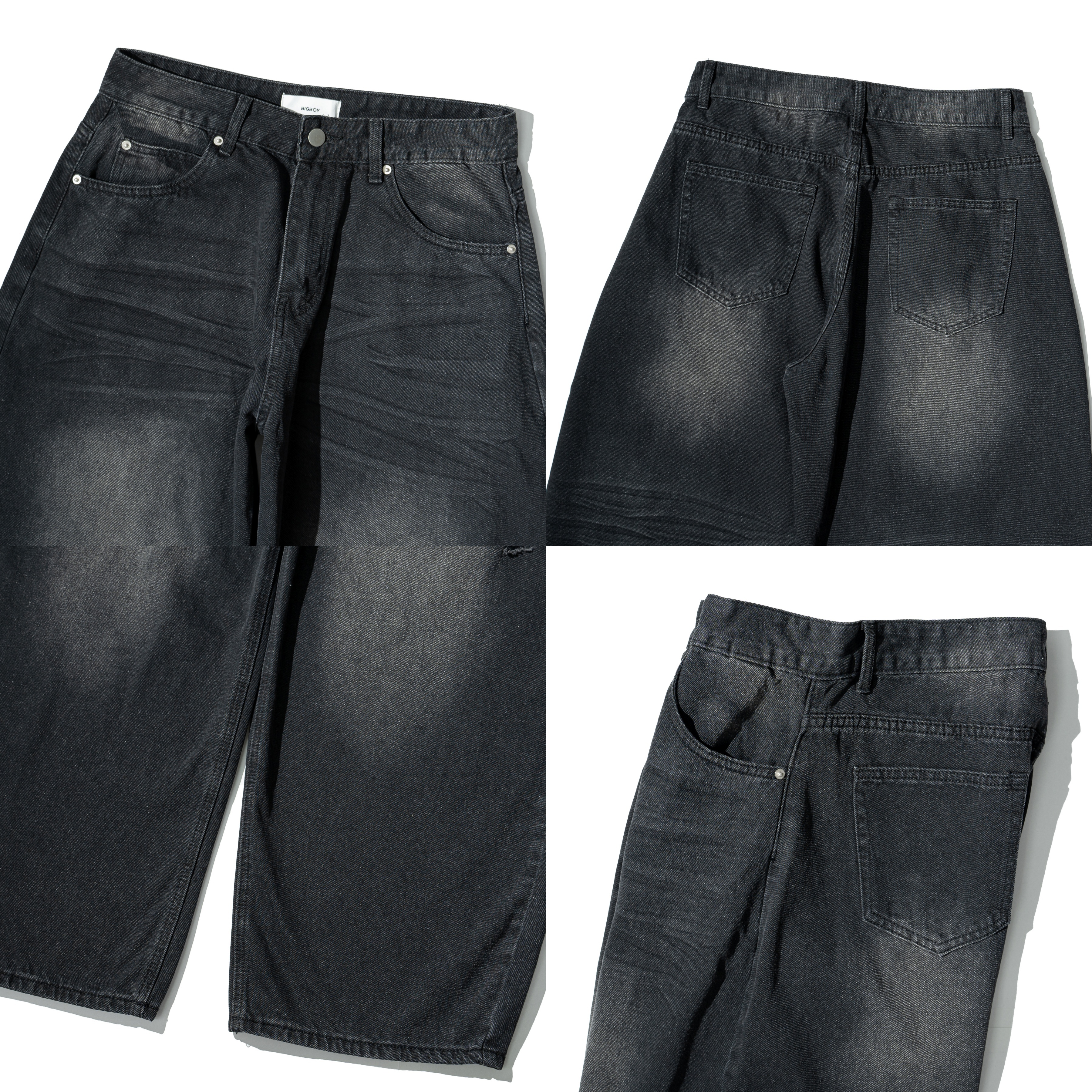 Knife Cut Curved Jeans 貓鬚紋 刀割 牛仔長褲 [B-2614]
