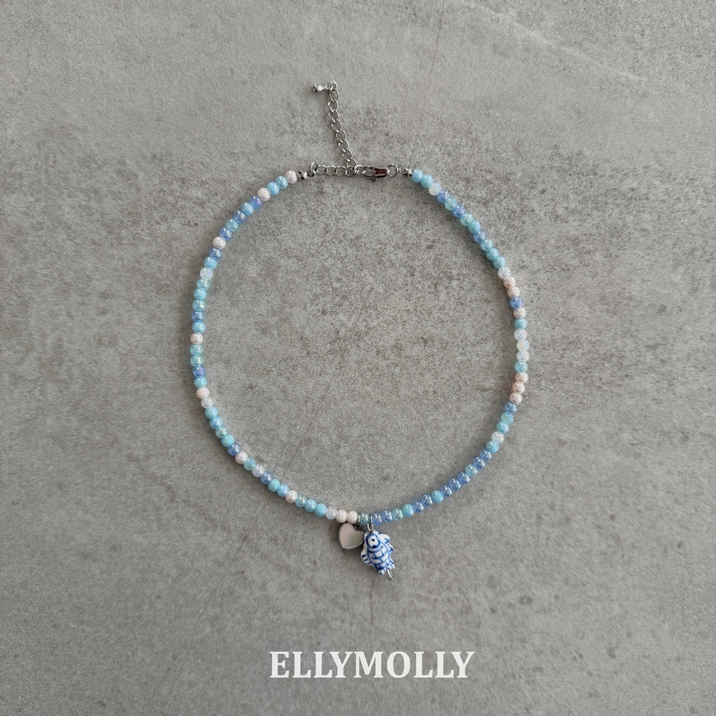 正韓夏ellymolly 藍色珠珠項鍊