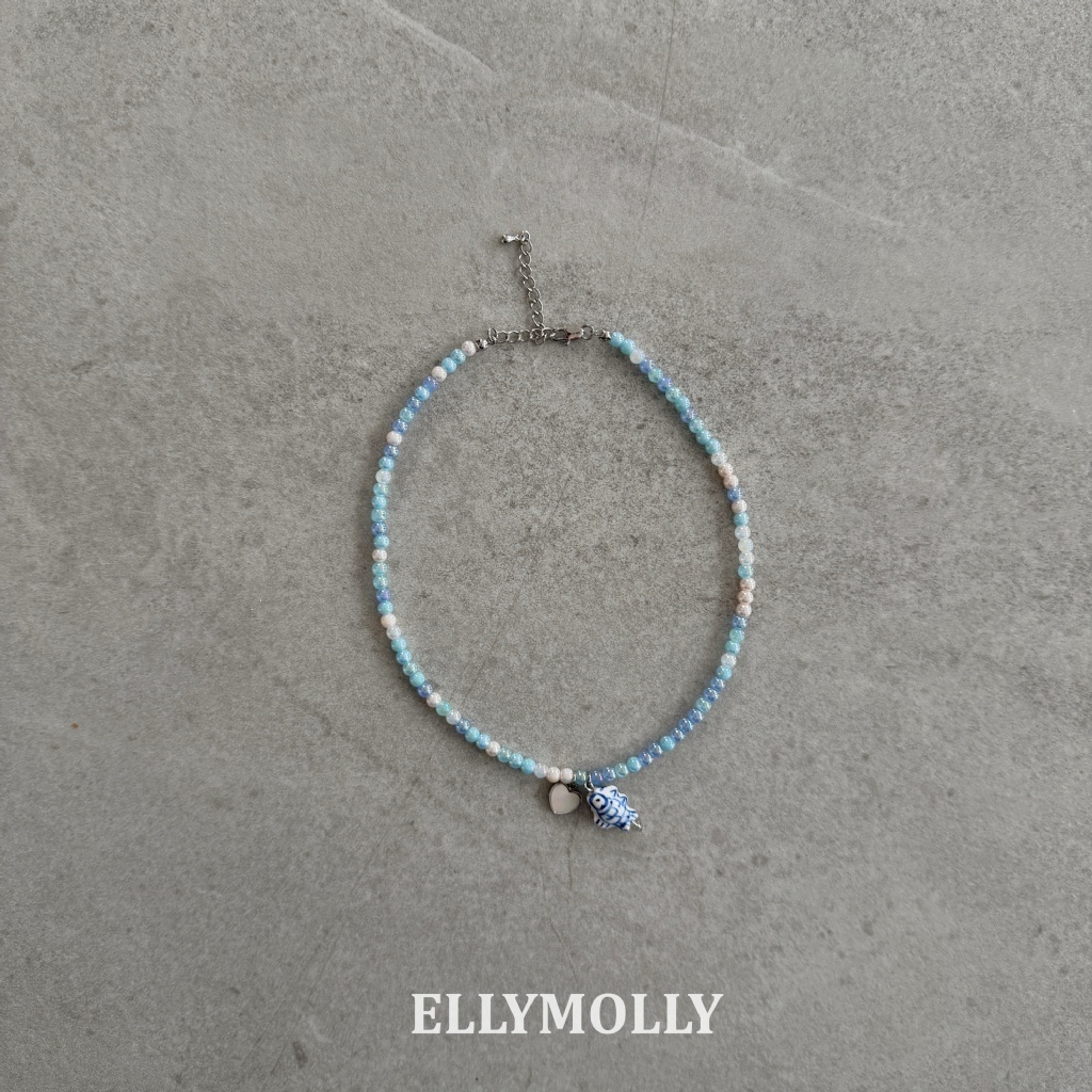 正韓夏ellymolly 藍色珠珠項鍊