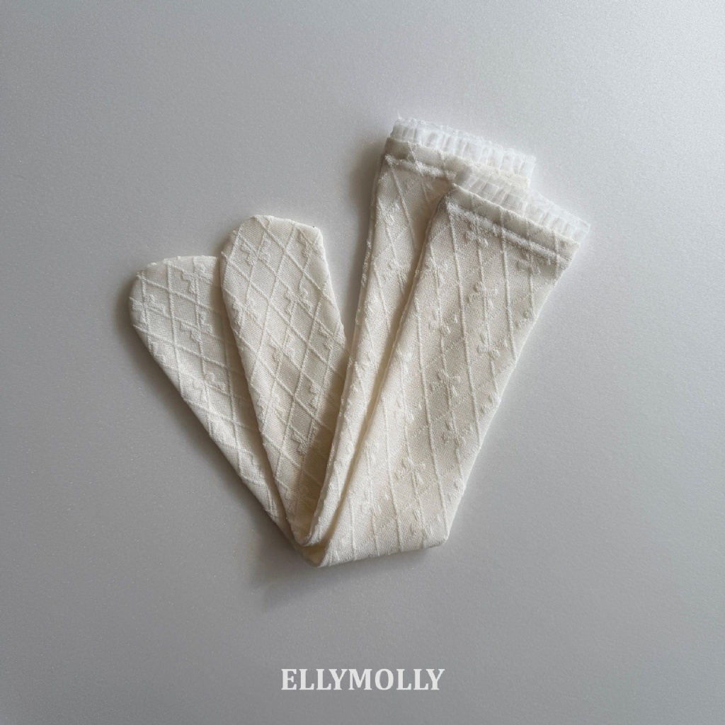 正韓夏ellymolly 蝴蝶結菱格小腿襪