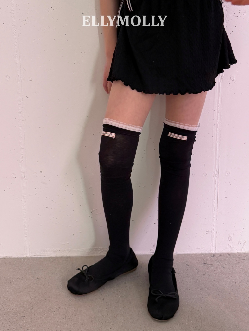 正韓夏ellymolly 蕾絲拼接膝上襪