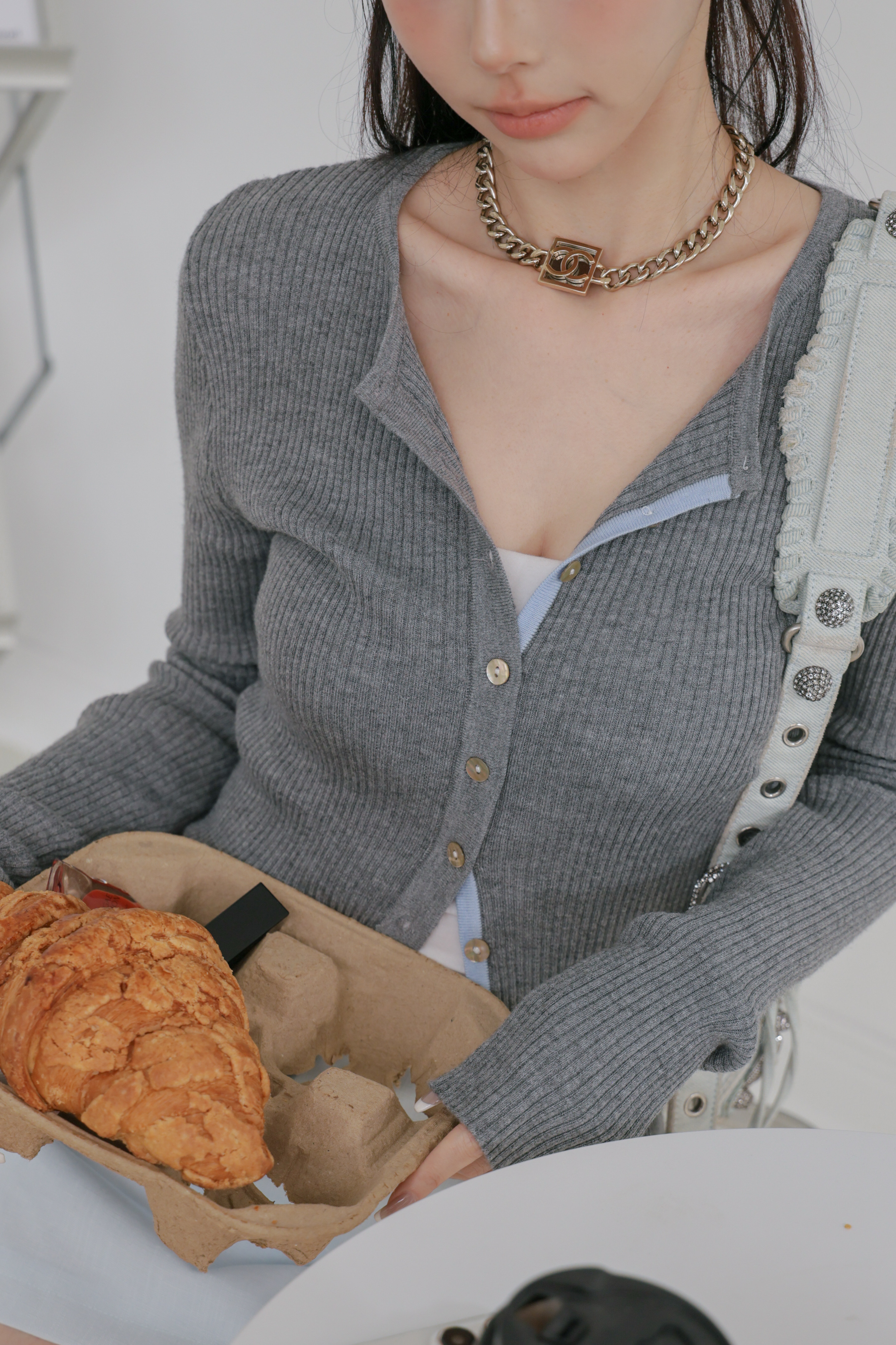 撞色排扣坑條小外套 P08