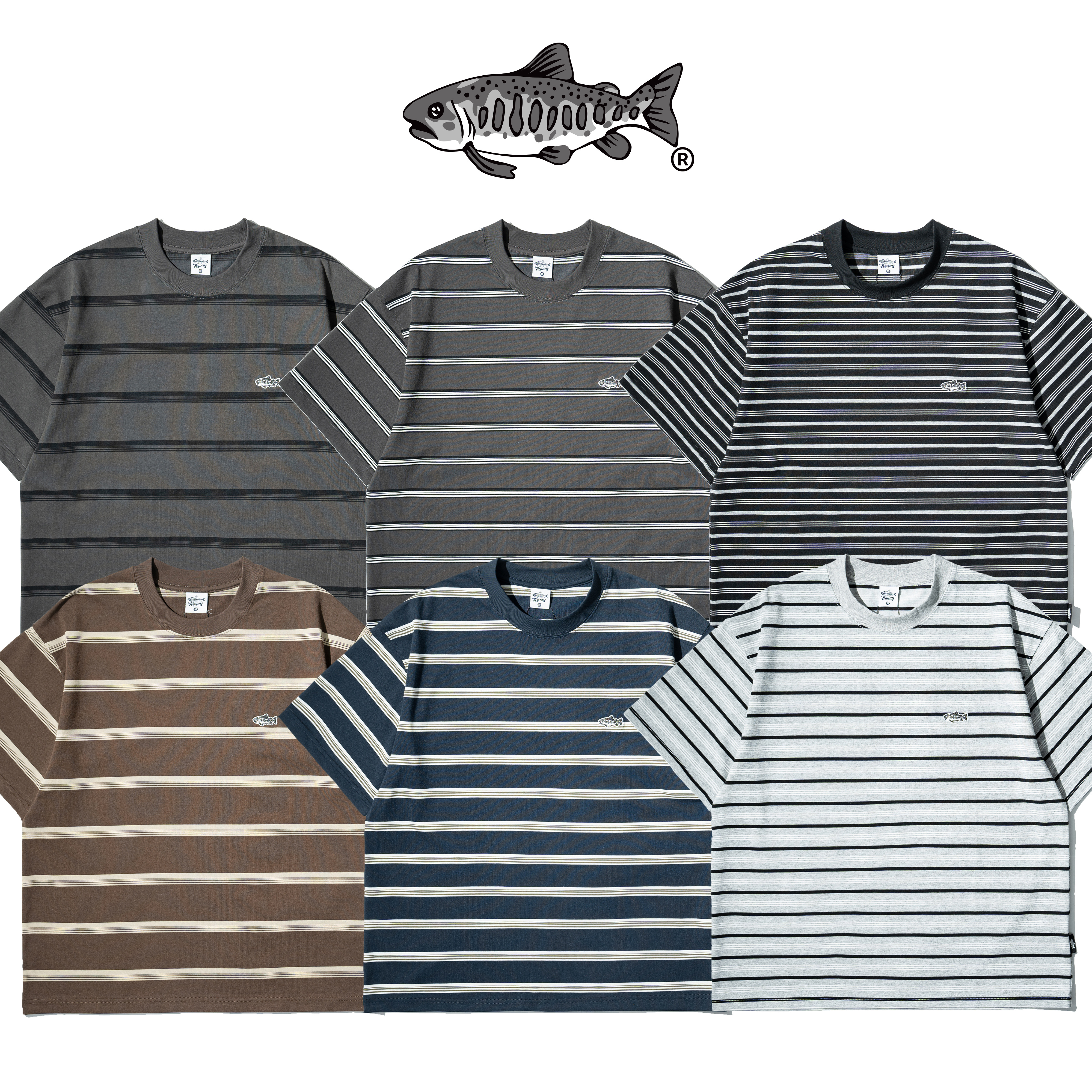 AGILITY Embroidery Stripe Boxy Tee 寬短 小鮭魚刺繡 條紋短Tee [RS0-S26]